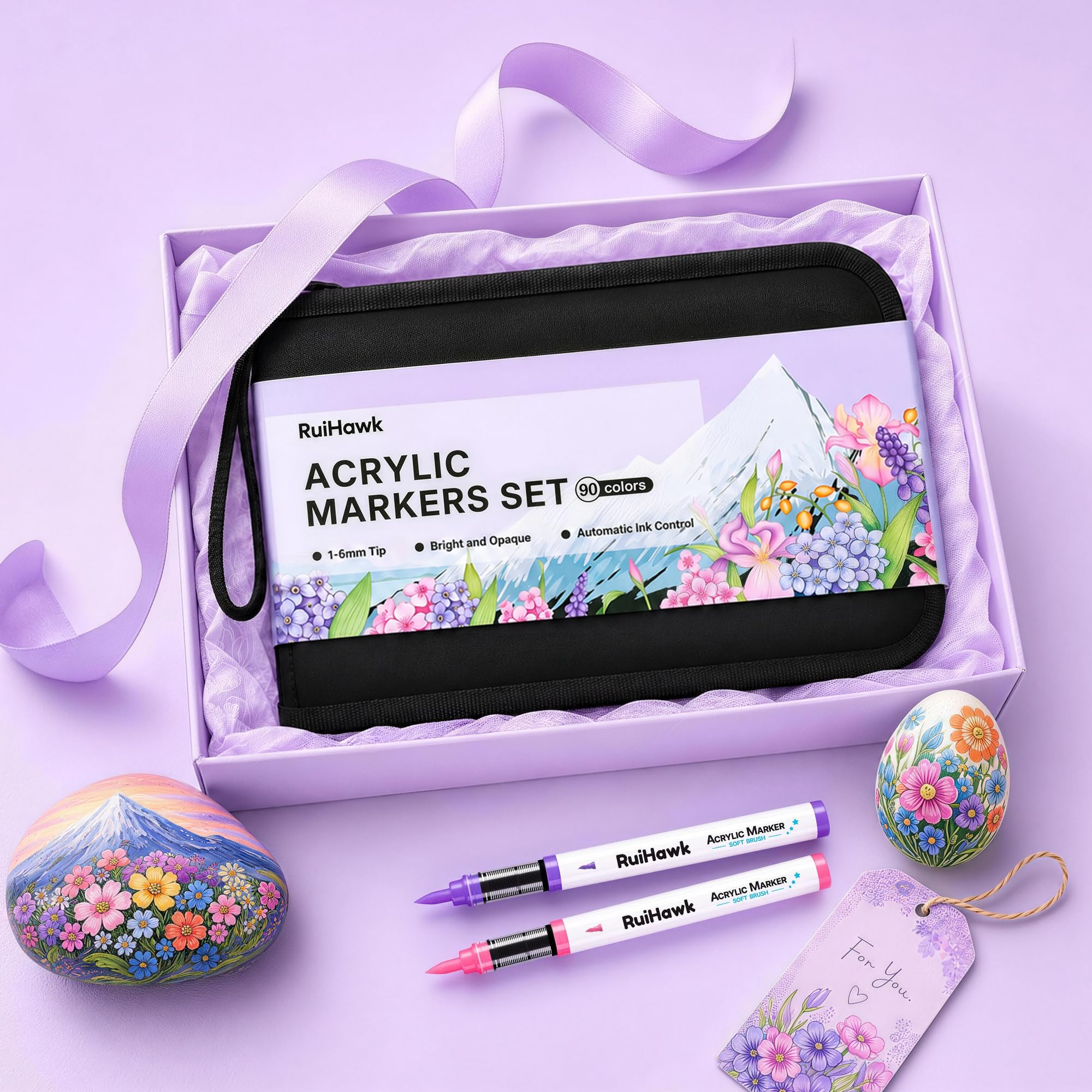 90 Colori Pennarelli Acrilici Set, Paesaggio & Natura con Punta Pennello & Inchiostro Auto, Base Acqua & Alta Copertura per Vetro, Legno, Tela, Tessuto – per Artisti e Fai da Te