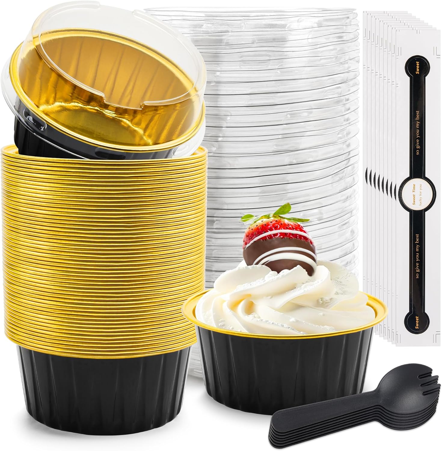 bundle of 100 Pack Mini Loaf Pans with Lids and Spoons