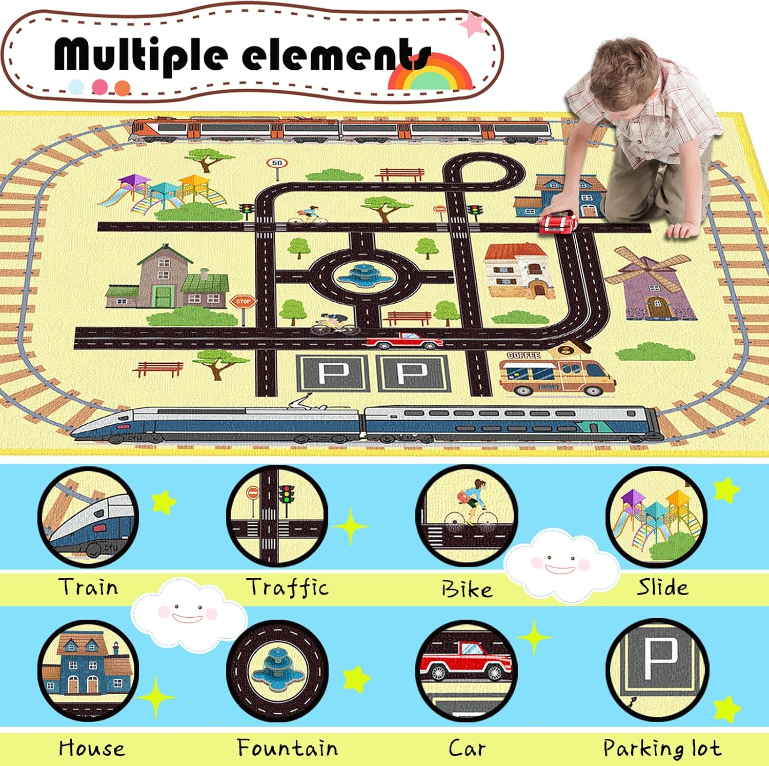 Kids Play Rug for Baby,Car Rug, Crawling Mat,Floor Mats for Kids,Girl Kids Rug Carpet for Children Bedroom,Toddler Classroom,Playtime Activity(B,5.3 * 6.5)