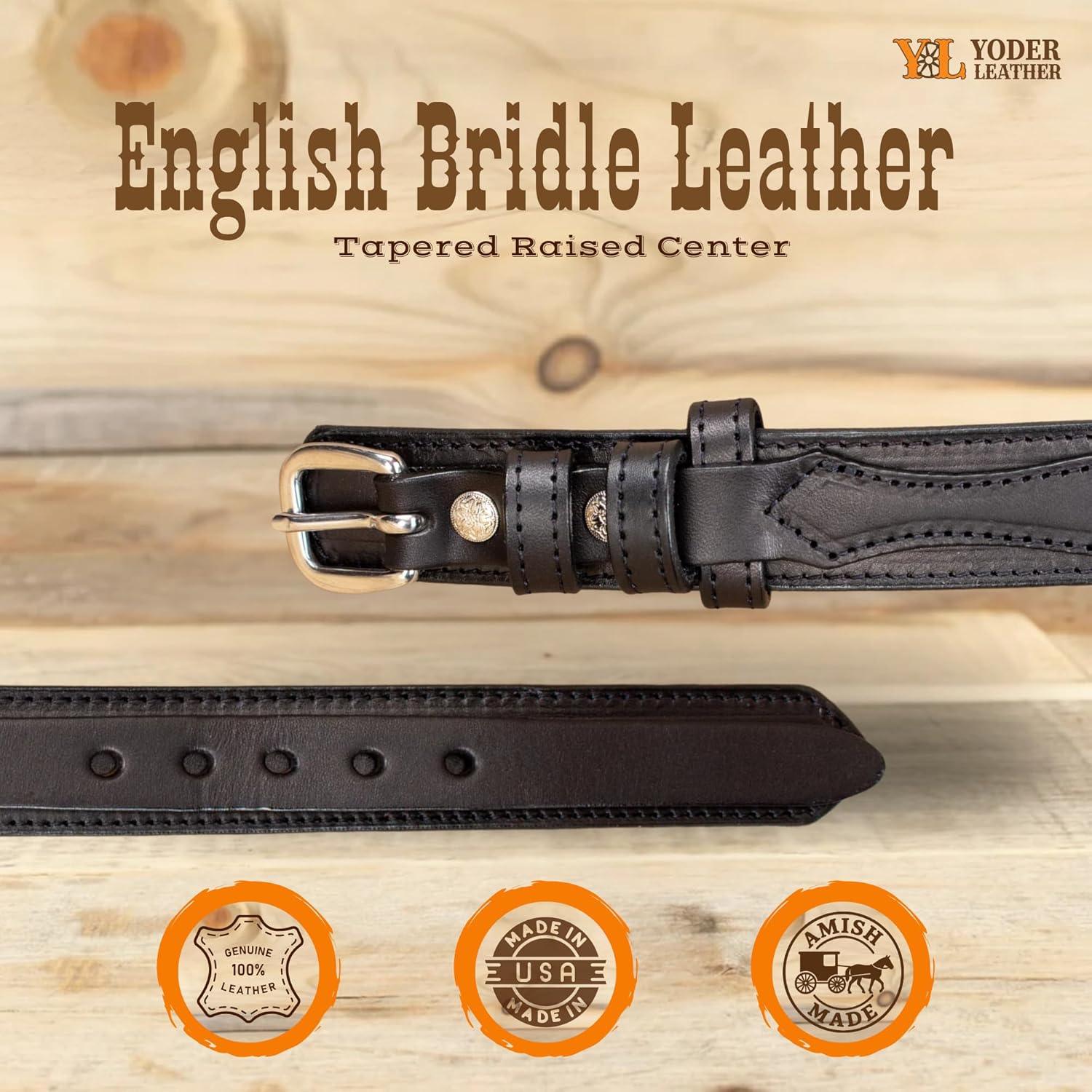 Yoder Leather Company Men's English Bridle Leather Ranger Belt - 1 1/4" Taper to 3/4" - Image 2