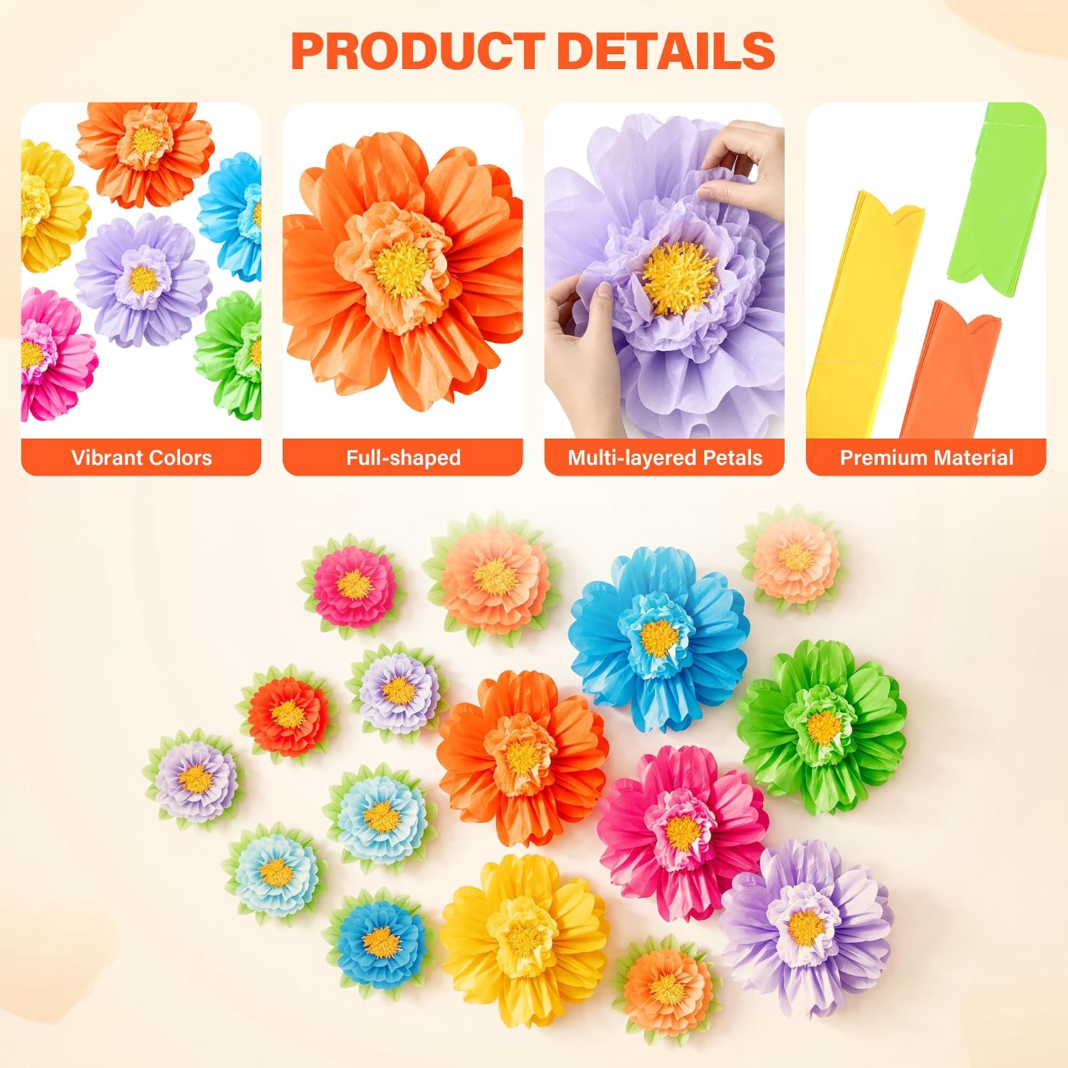 12 Pcs 20", 10" Giant Tissue Paper Flower, Mexican Paper Floral Pom Poms