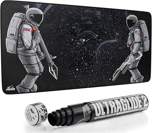 Maze Alfombrilla de mouse extendida XXL  Más gruesa de 0.197 in (36 x 18 x 0.2 pulgadas) Ultraglide 2 Astro WAR-B alfombrilla de mouse de superficie
