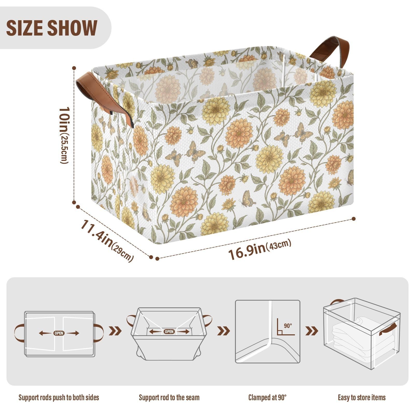KLL Dahlia_butterfly_william_morris_pattern Kosze do przechowywania na półki z uchwytami, dekoracyjne, duże pojemniki na książki, ręczniki i ubrania, 2-pak cajas de madera para organizar