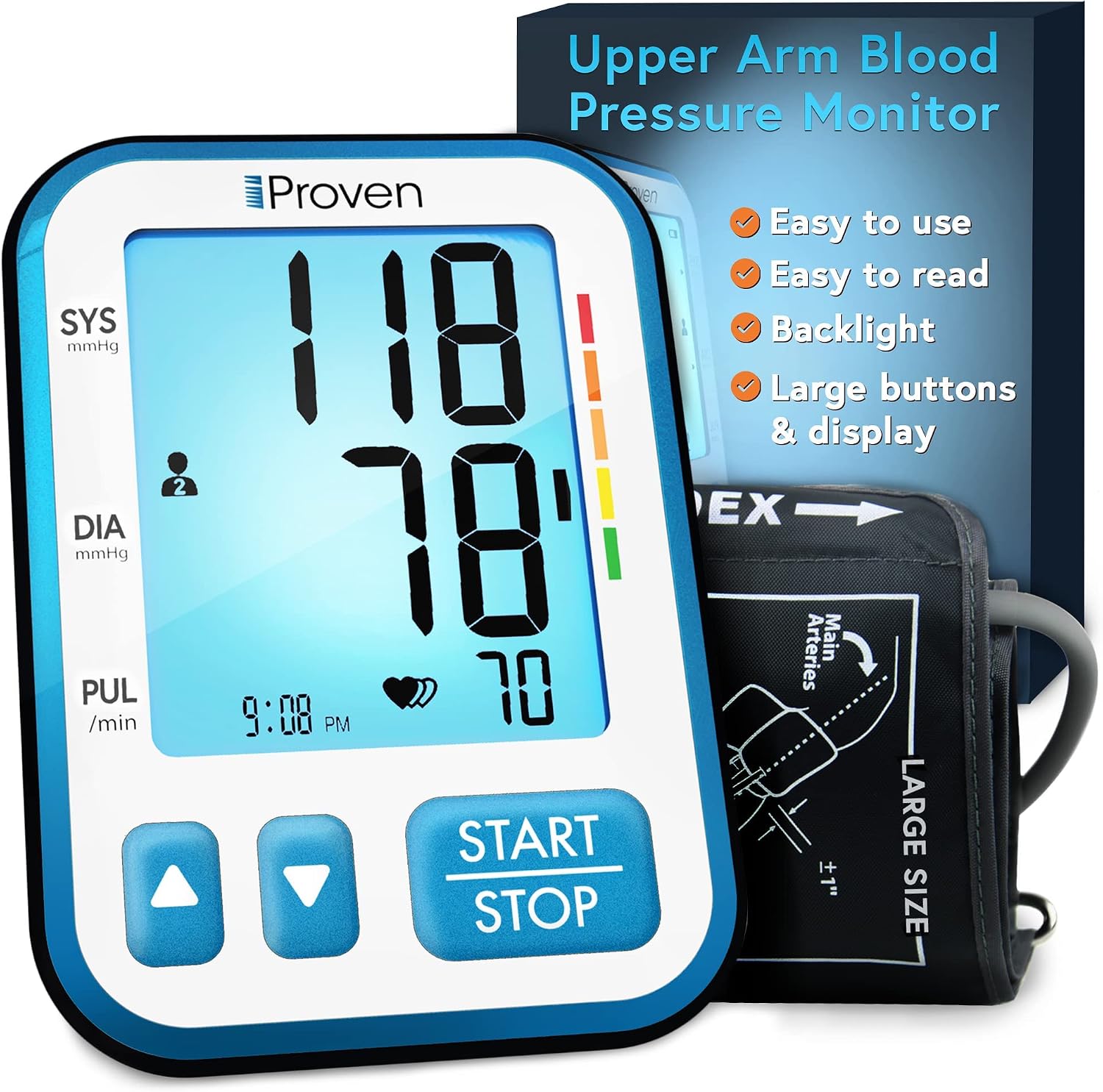 IPROVEN Upper Arm Blood Pressure Cuff, Easy to Use, Backlit Display, Large Cuff Adjustable 8¾ - 16½ inch, Automatic & Accurate Blood Pressure Monitor for Home Use - BPM-656