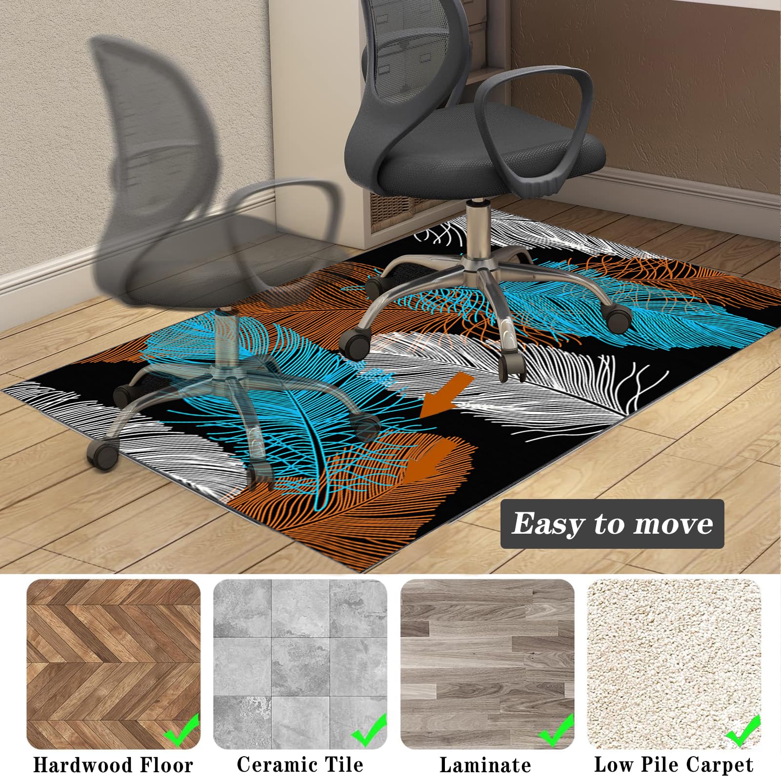 JaevKwzy Office Chair Mats for Hardwood Floors Gaming Chair Mat for Office Carpet Chair Mats Non Slip Floor Protector Mat for Chairs Desk Chairmats Office Floor Protector mat 120 x 160 cm - Image 5