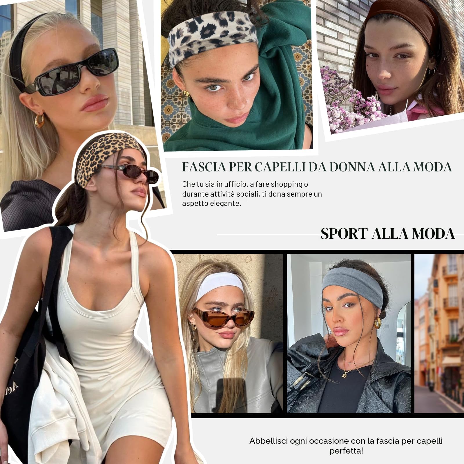 AWUMBUK Fascia Capelli Donna Uomo, 8 Pezzi Fasce Per Capelli Donna Elastica Fascia Per Capelli Antiscivolo Headband Sport Yoga Fitness Fascette Unisex Accessori Per Capelli