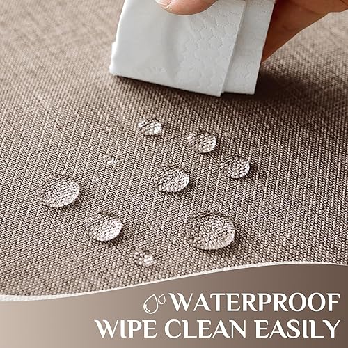 Miniatura 3 de Softalker Mantel rectangular con textura de lino, mantel de arpillera impermeable, lavable, resistente a las manchas, sin arrugas, para cocina,