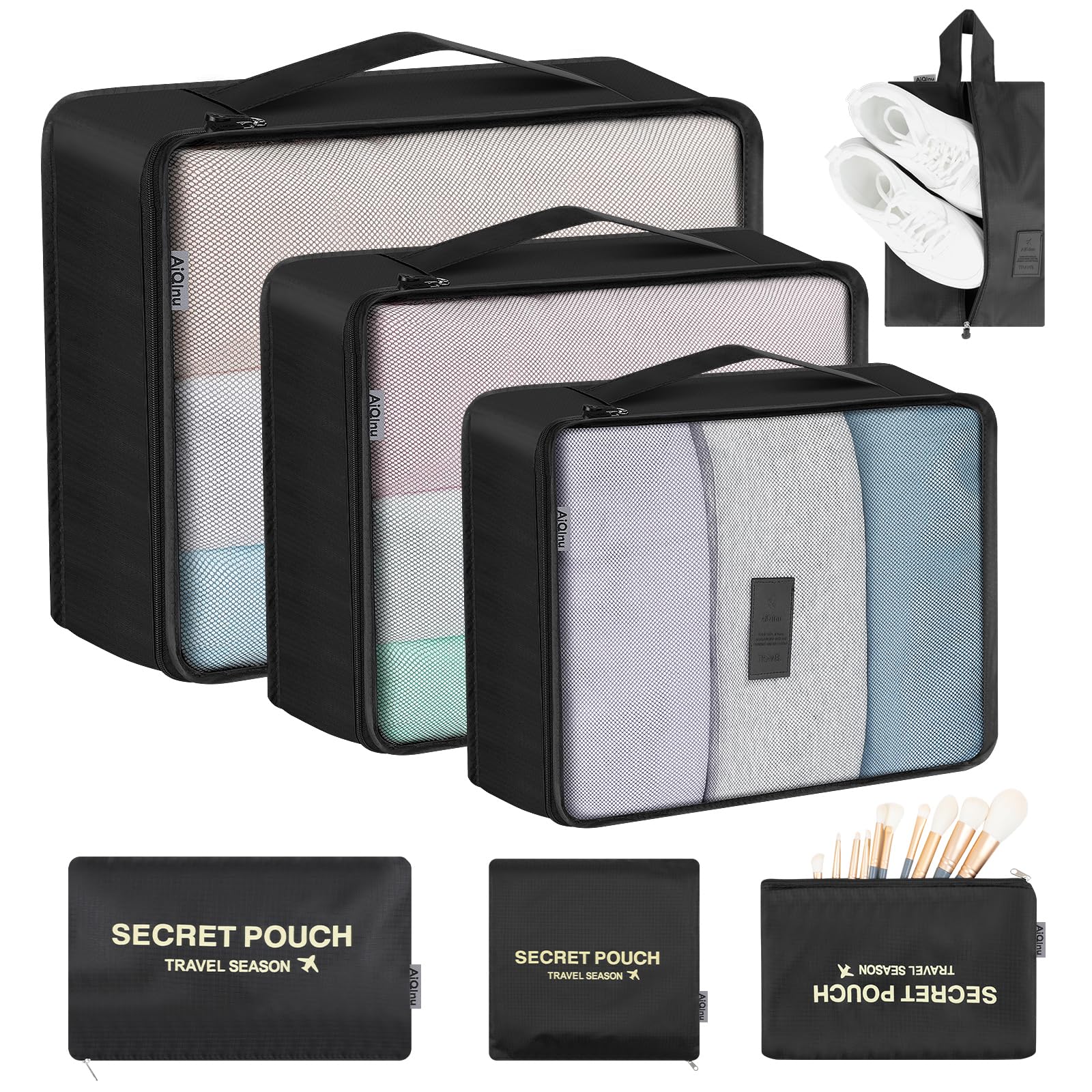 AiQInu Organizer Valigie 7 Pezzi Set,Waterproof Packing Cube Set Viaggio Organizer per i Vestiti,Scarpe,Intimo