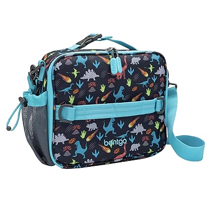 Bentgo Kids Prints Lunch Bag - Double Insulated, Durable, Water-Resistant Fabric with Interior and Exterior Zippered Pockets and External Bottle Holder- Ideal for Children of All Ages (Dinosaur)