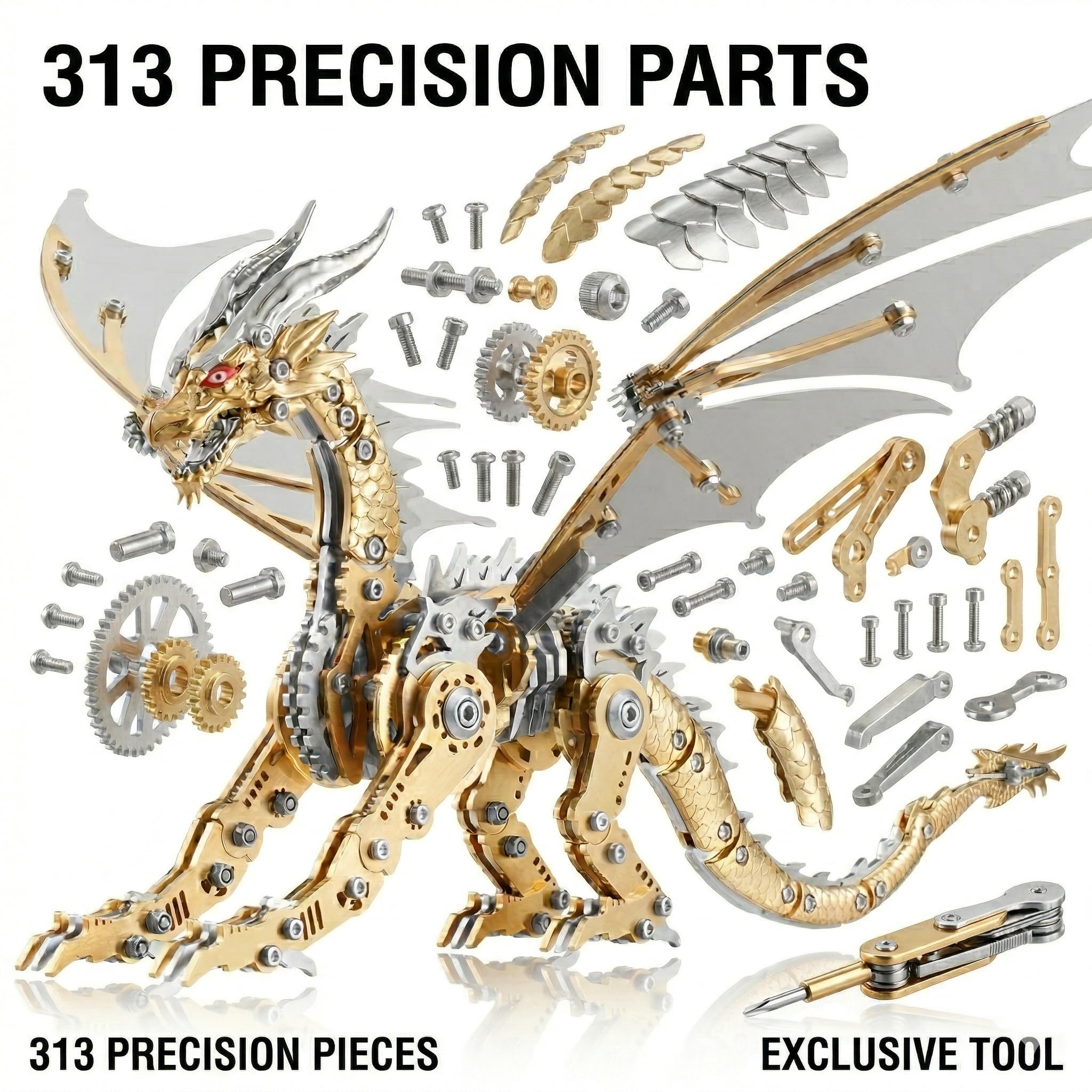 LONGPIN 3D Puzzles for Adults,Metal Dinosaur Puzzle Building Set,Collectible Mechanical Engineering Crafts for Home Office Decoration & Gift(Gold)