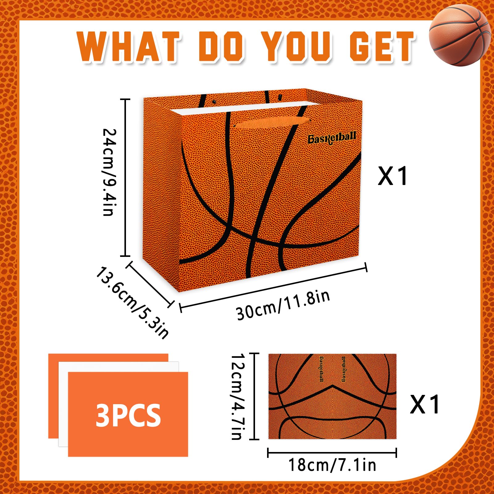 Jiaoiudi Basketball Gift Bags with Tissue Paper Greeting Card Basketball Party Bags Large with Handles Basketball Goodie Bags