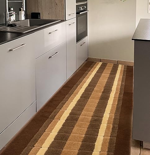 Miniatura 8 de Alfombra lavable de tamaño personalizado, diseño geométrico, cuadrados, color marrón, (5 pies de largo x 26 pulgadas de ancho), corte personalizado,