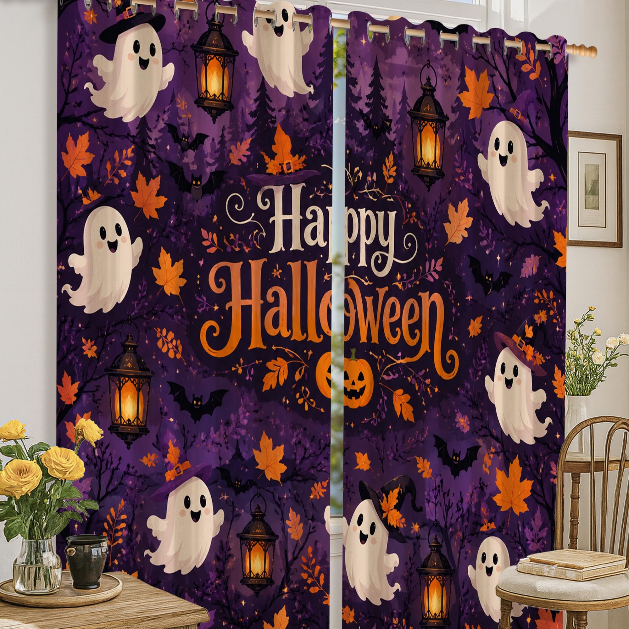 Rideaux occultants violets Halloween 132x160 cm pour chambre