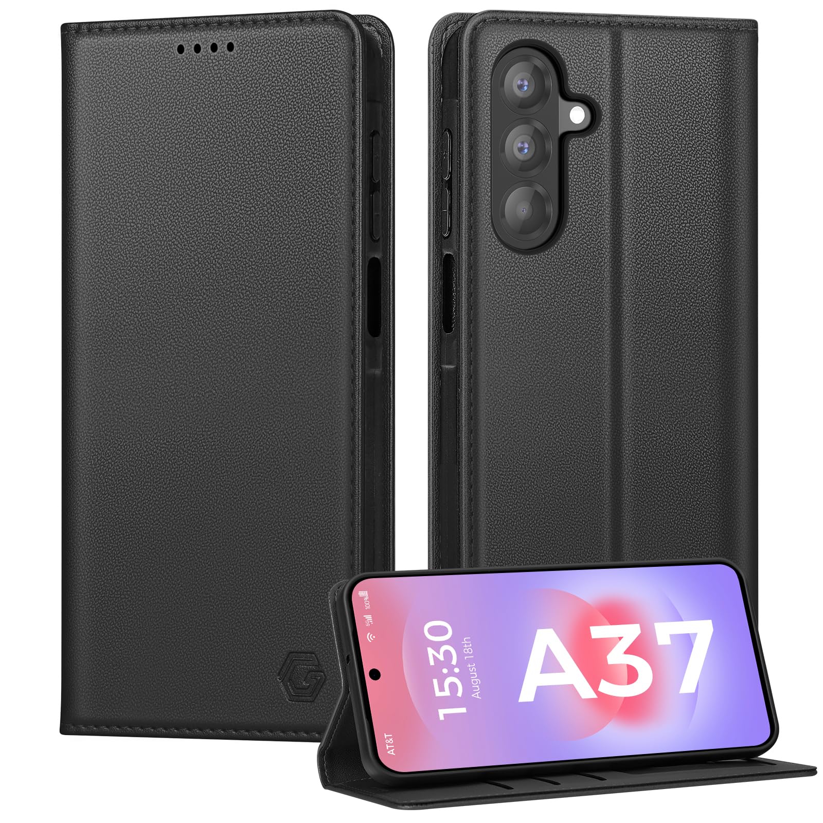 Kirnntca Handyhülle für Samsung Galaxy A37 5G Hülle, Kartenfach Premium PU Leder Klapphülle Schutzhülle, Standfunktion Tasche Flip Case für Samsung Galaxy A37 5G - Schwarz
