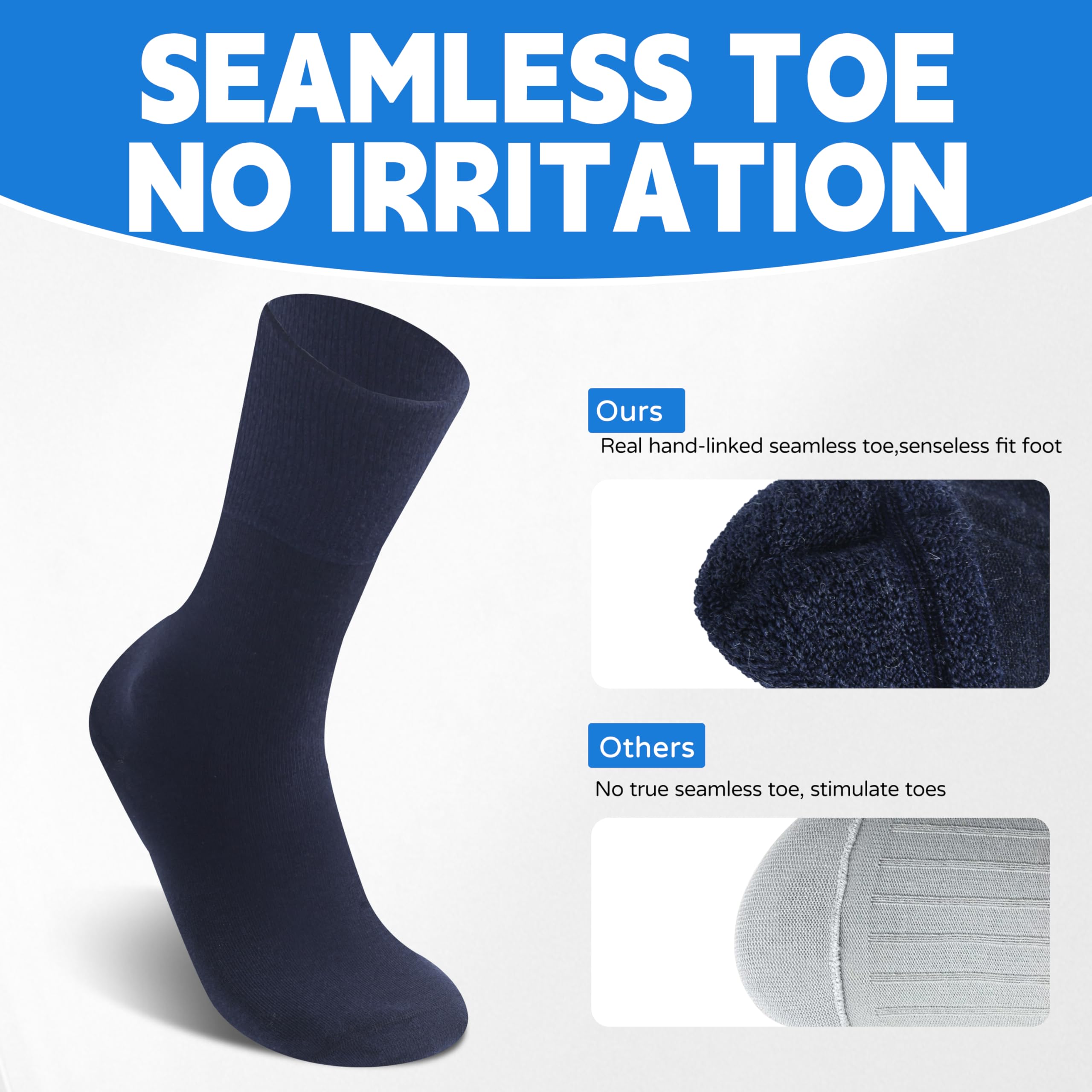 Forcool Calcetines para diabéticos de algodón sin ataduras para hombres y mujeres, M/L/XL, 3/6 pares