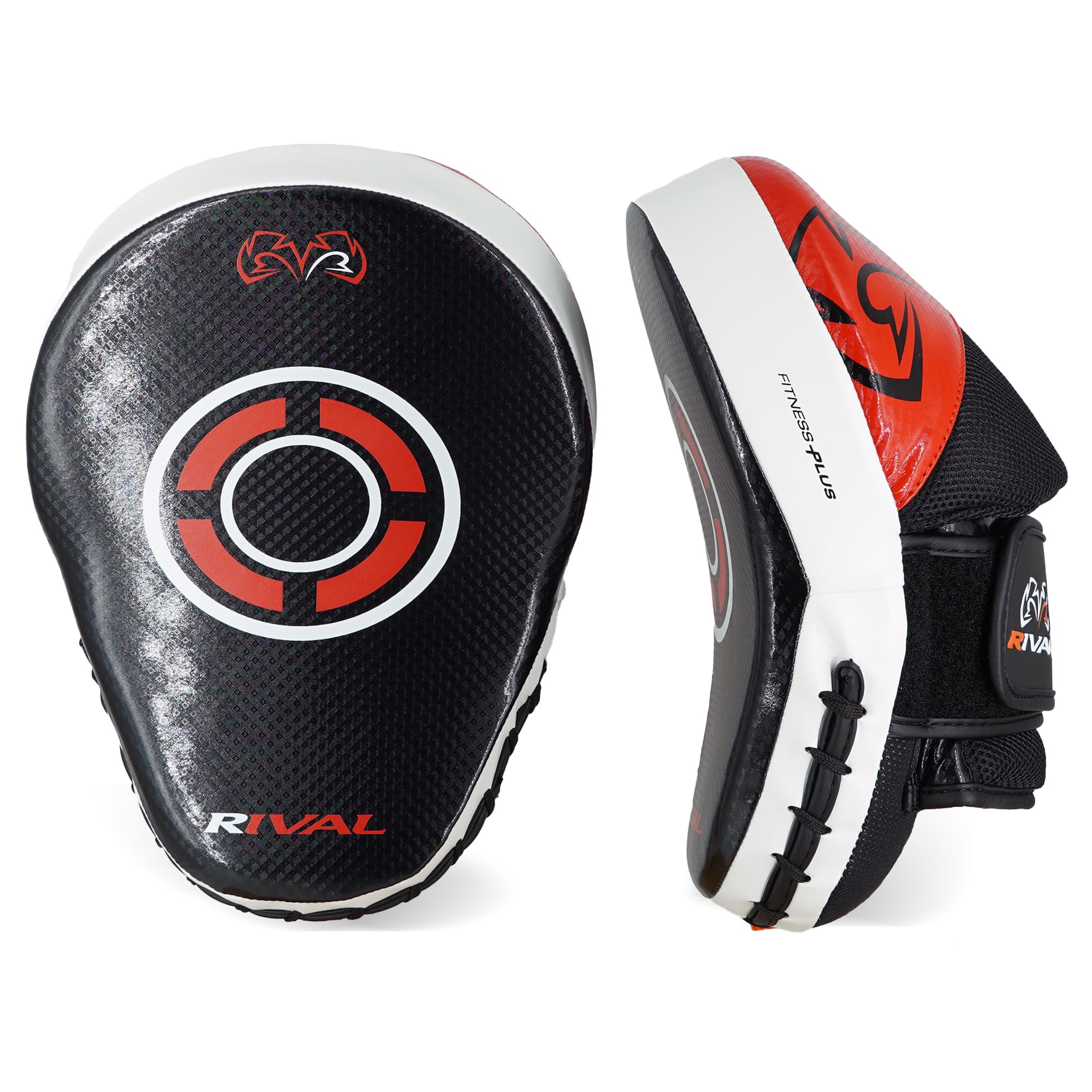 RIVAL Boxing RPM7 Fitness Plus Punch Mitts - Curved Striking Surface, Hook and Loop Wrist, Ergonomic Fit, and Padded Finger Protector