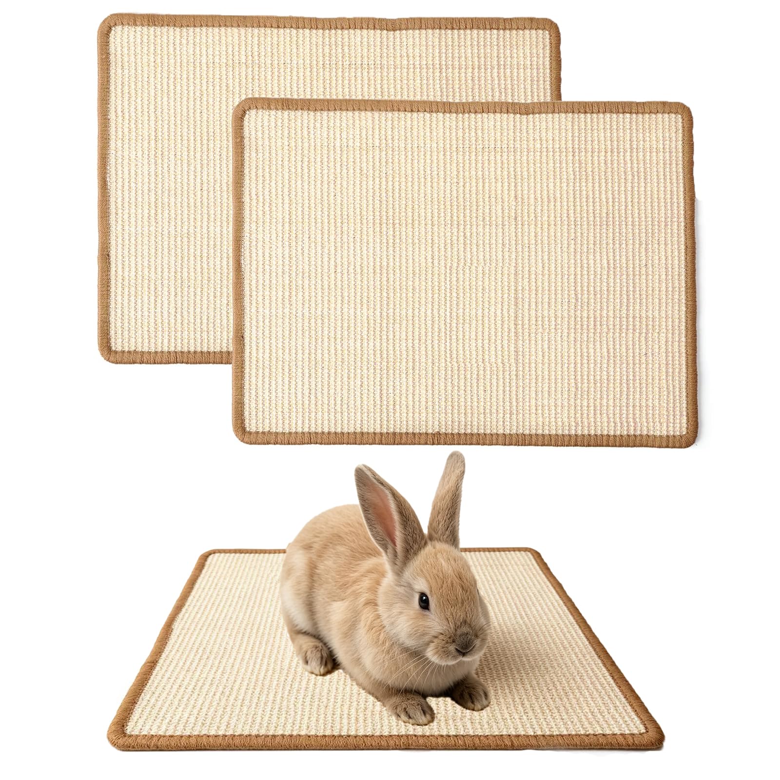 2PCS Rabbit Scratching Mats, Natural Sisal Bunny Scratch Pad, 16x12in