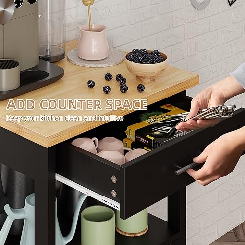 Miniatura 4 de Shintenchi Carrito de isla de cocina con almacenamiento, mesa auxiliar de isla de cocina con ruedas con encimera, armario de almacenamiento de una