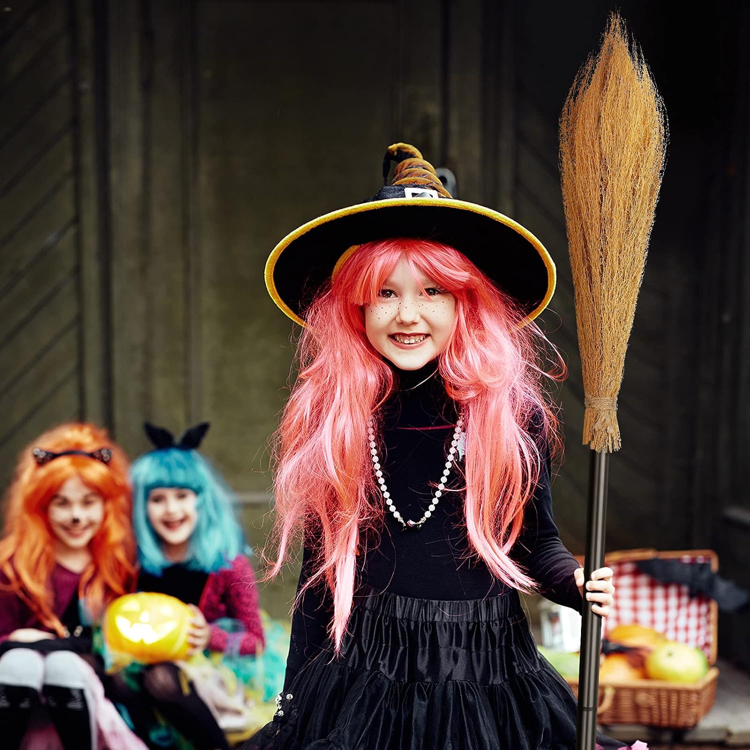 Sumind 4 Pieces Halloween Witch Broom 39.4 Inch Decorative Broomstick