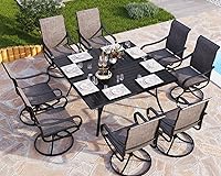 Vista 13 de PHI VILLA Juego de comedor de patio de 5 piezas con 4 sillas de comedor giratorias para exteriores y 1 mesa de comedor redonda grande, silla de tela