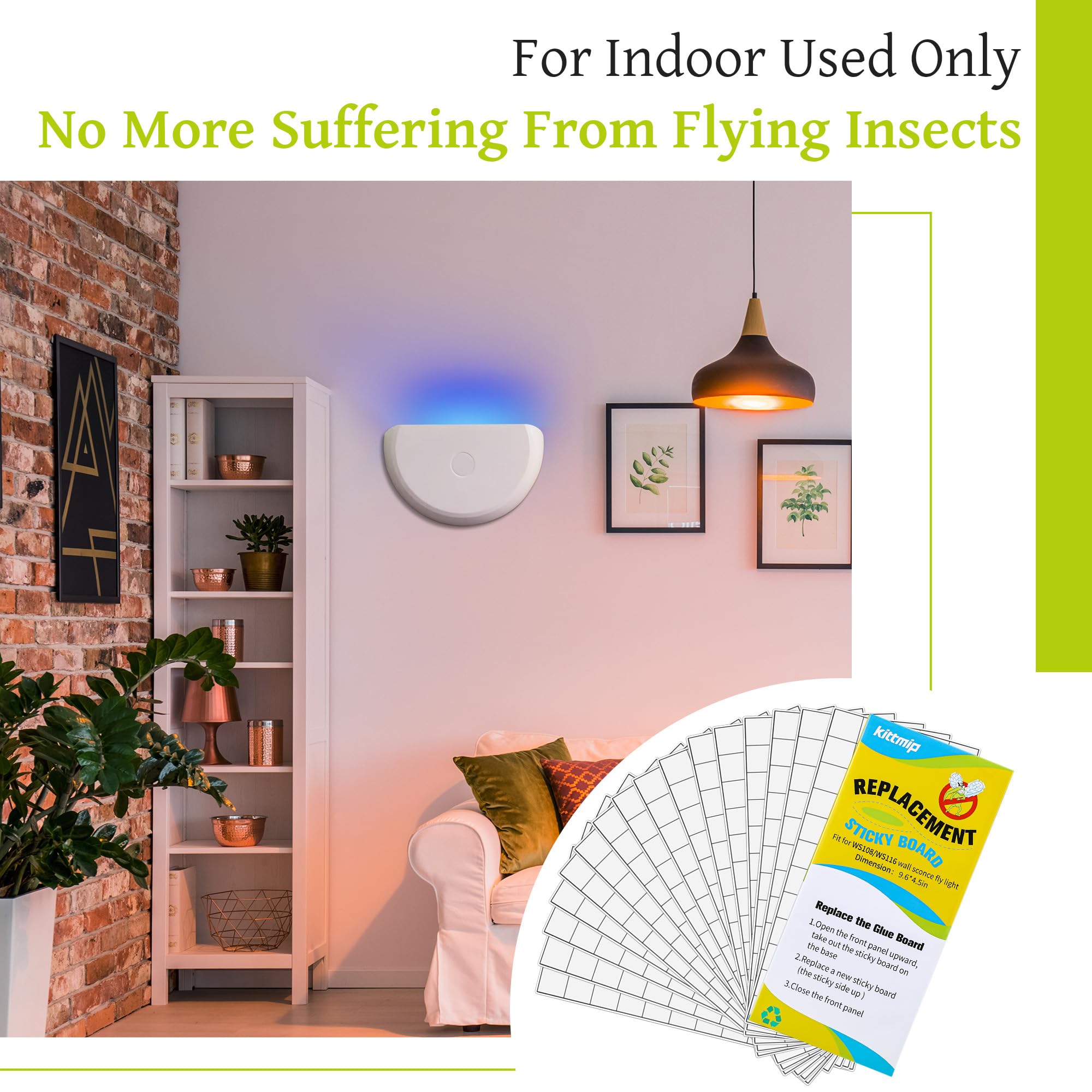 Qualirey 20 piezas de trampas para moscas compatibles con Faicuk WS108 - Trampa de luz para moscas, tiras adhesivas de repuesto para capturar moscas, mosquitos, polillas, mosquitos y otros insectos
