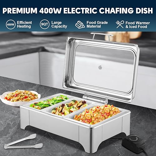 Miniatura 2 de THXSUN Plato eléctrico para rozar, 2 platos eléctricos de tamaño medio de 4.5 cuartos de galón con ventilación de aire, servidores de buffet de 400