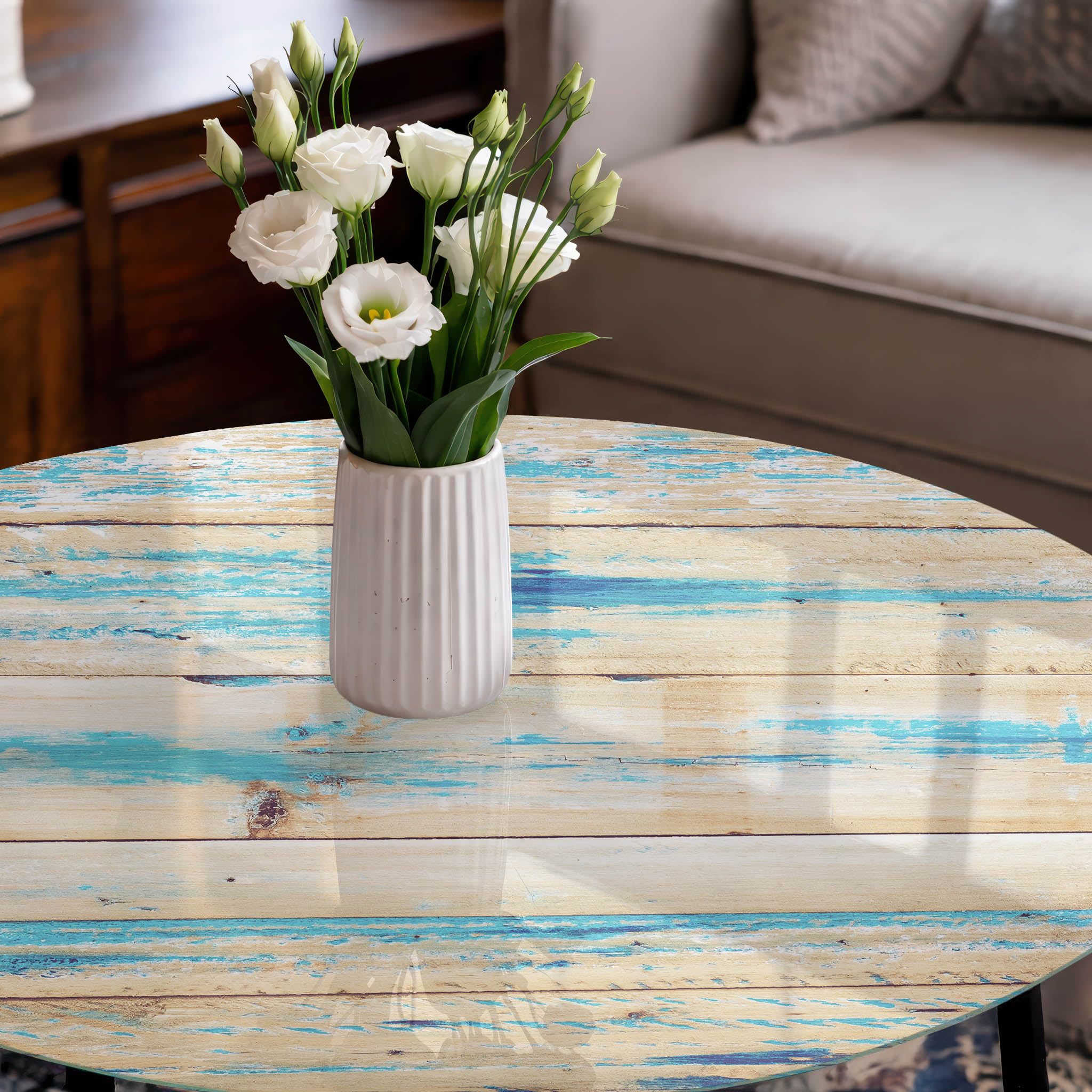 Placa de Cristal 100 cm | Redondo | Espesor 4 mm | Bordes Pulidos | tablas de madera | Pies Antideslizantes | para la Cocina y Salón | con Impresión Decorativa | Vetro Temperato