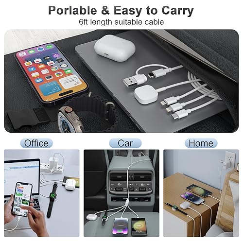 Miniatura 6 de Cable de carga 4 en 2 para Apple Watch iPhoneAirpods cable de carga magnético para reloj con iWatch Series SE8765432 cargador inalámbrico de viaje