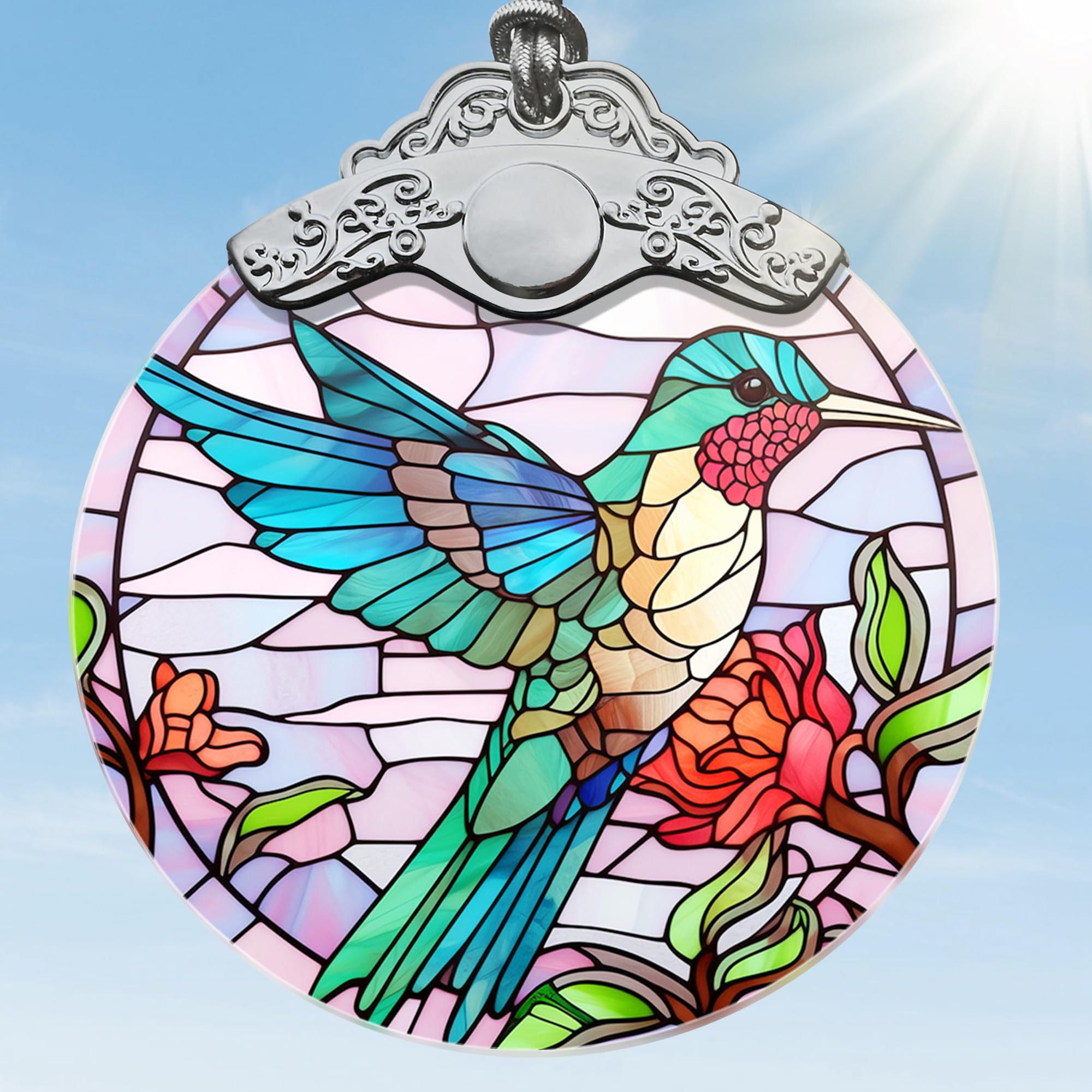 Stained Glass Christmas Ornament, Jocidea Hummingbird Christmas Decorations, Christmas Tree Ornament, Hummingbird Lovers Gifts, Holiday Decor and Xmas Gifts Ideas