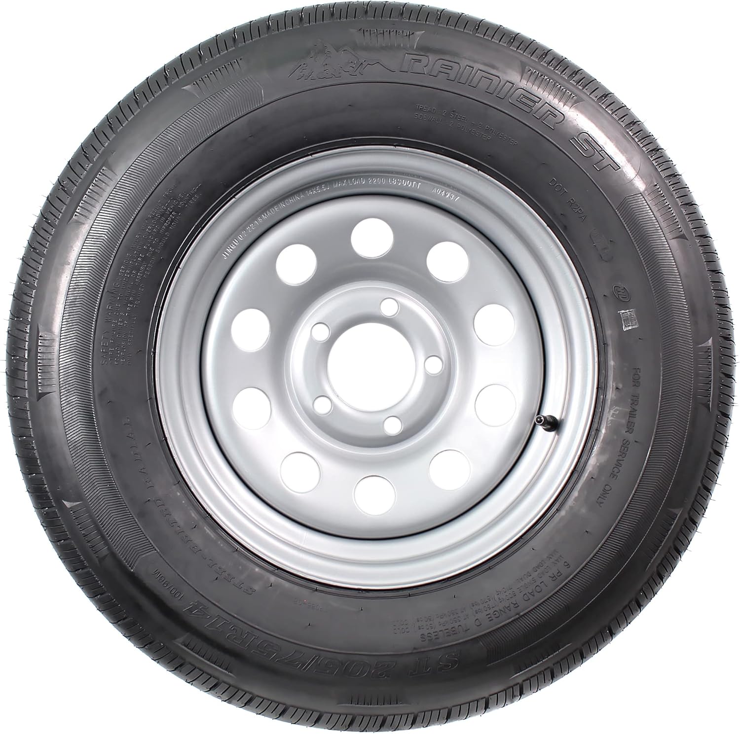 eCustomrim Radial Trailer Tire Rim ST205/75R14 Load D 14 Inch 5 Lug On 4.5 Silver Grey Wheel - 6 Year Warranty w/Roadside