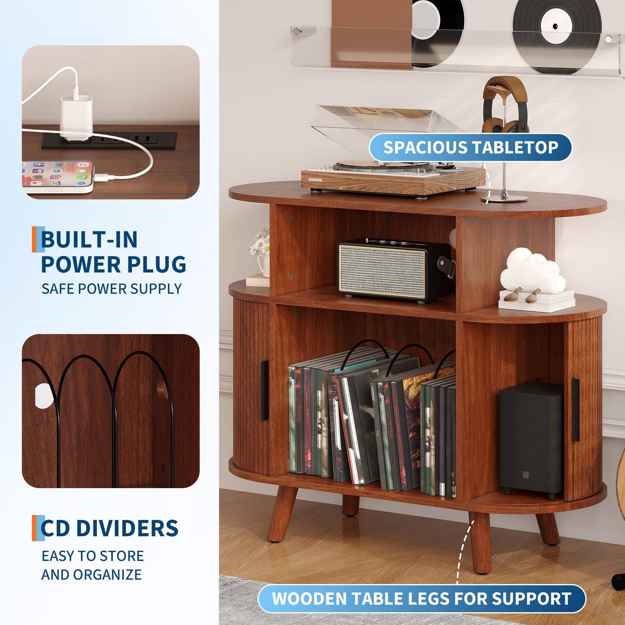 Meuble Tourne Disque Bois Support Pour Table de Tournante GroßEr PlattenstäNder Aufbewahrung Bord de Arrondi Tourne Disque Support Pour Tourne Disque Marron Meuble Platine Vinyle Salle de RéCeption
