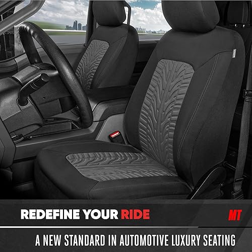 Miniatura 3 de Motor Trend GrandPrix - Fundas para asientos de coche, juego de 2 fundas grises con diseño de banda de rodadura para asientos delanteros, fundas