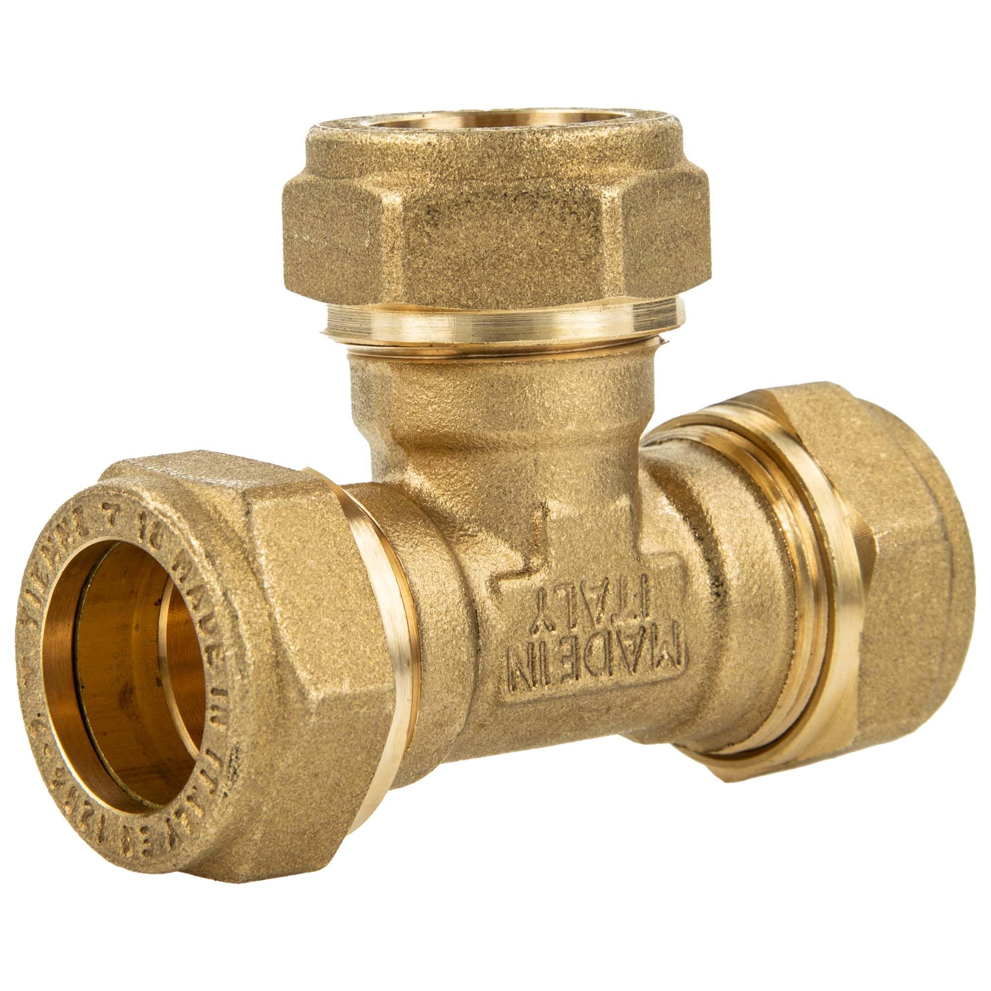 Tecuro Brass Compression Coupling Straight Tee Fitting 15 x 15 x 15 mm