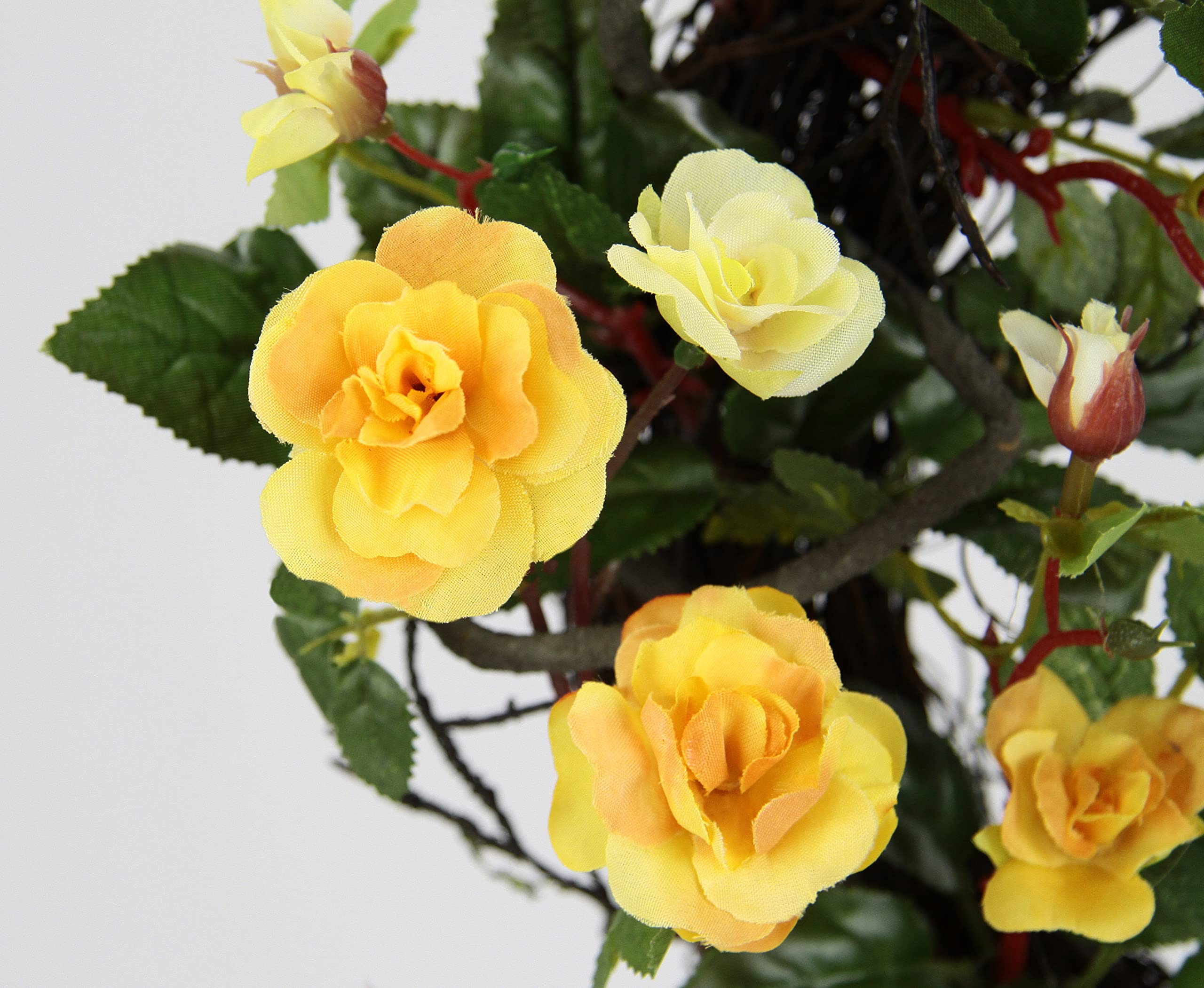 Kranz Rosen Rosenkranz Türkranz Wandkranz Blütenkranz Blumenkranz dekoriert Wanddeko Blüten Deko Künstliche Blume Haustür Geschenk Hochzeit Rosenblüten, Gelb, 8x32x32 cm, 088974G
