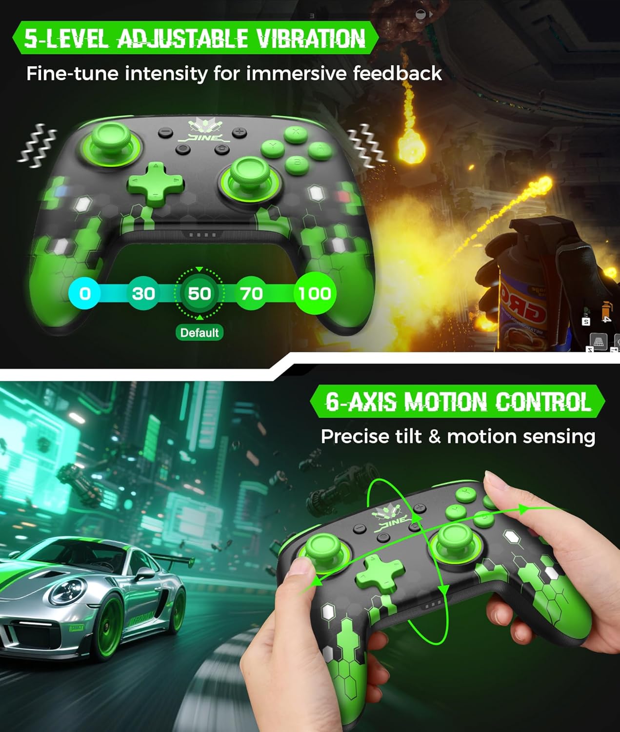 IINE Pro Controller for Switch 1 & 2, Wireless Gamepad with NFC Support, Adjustable Vibration & Turbo Mode, RGB Light, Wake-Up Function, Turbo Pro Controller