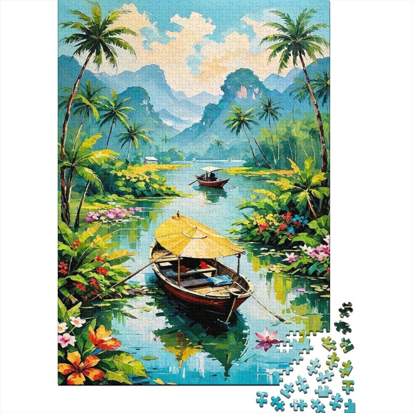 Tropical River Landscape 1000 Pieces Classic Jigsaw Puzzle for Jigsaw Fans & Adults Recycled Cardboard Home Decor Wall Art Spring Festival Gift Holiday Wall Decor 70x50cm/1000pcs