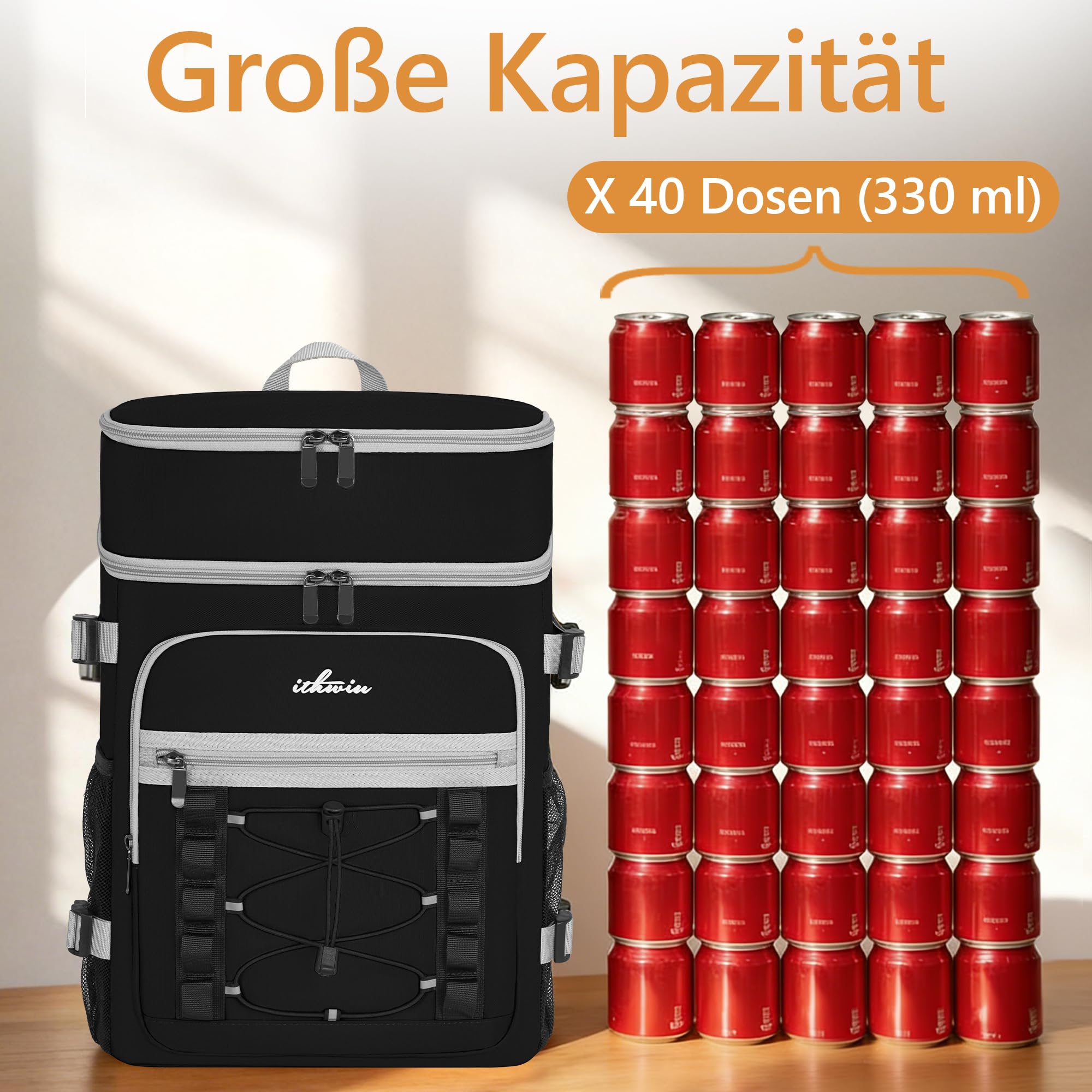 OUUTMEE Zaino refrigerante impermeabile a doppio strato per picnic, spiaggia, escursioni, nero