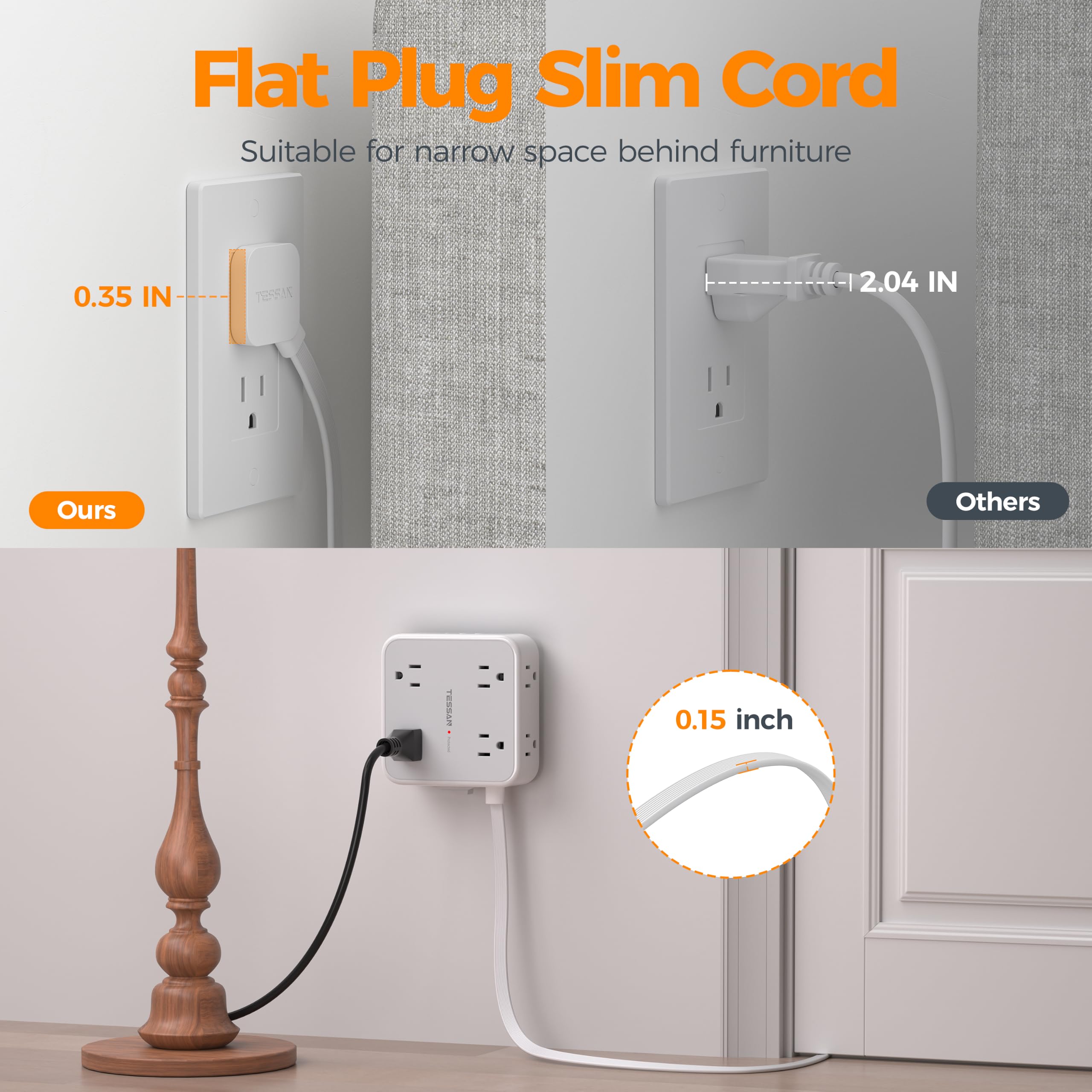 Grey Surge Protector Power Strip with 5 Ft Q2876