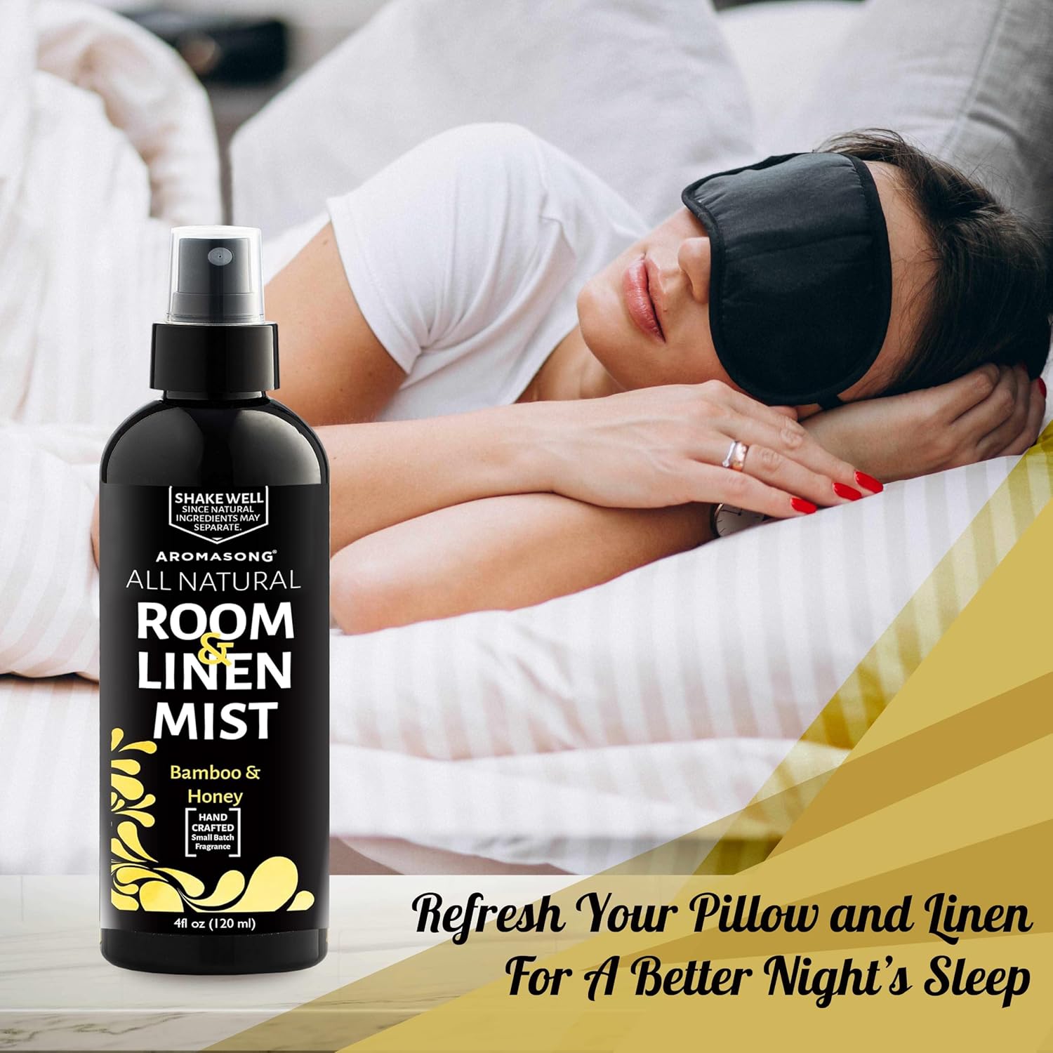 All-Natural Bamboo & Honey Room and Linen Spray, for Sheets, Pillow, Fabric, Bed, Air Freshener Calming, Sleeping, Relaxing, Stress Relief - Refreshing Scent, Removes Smell