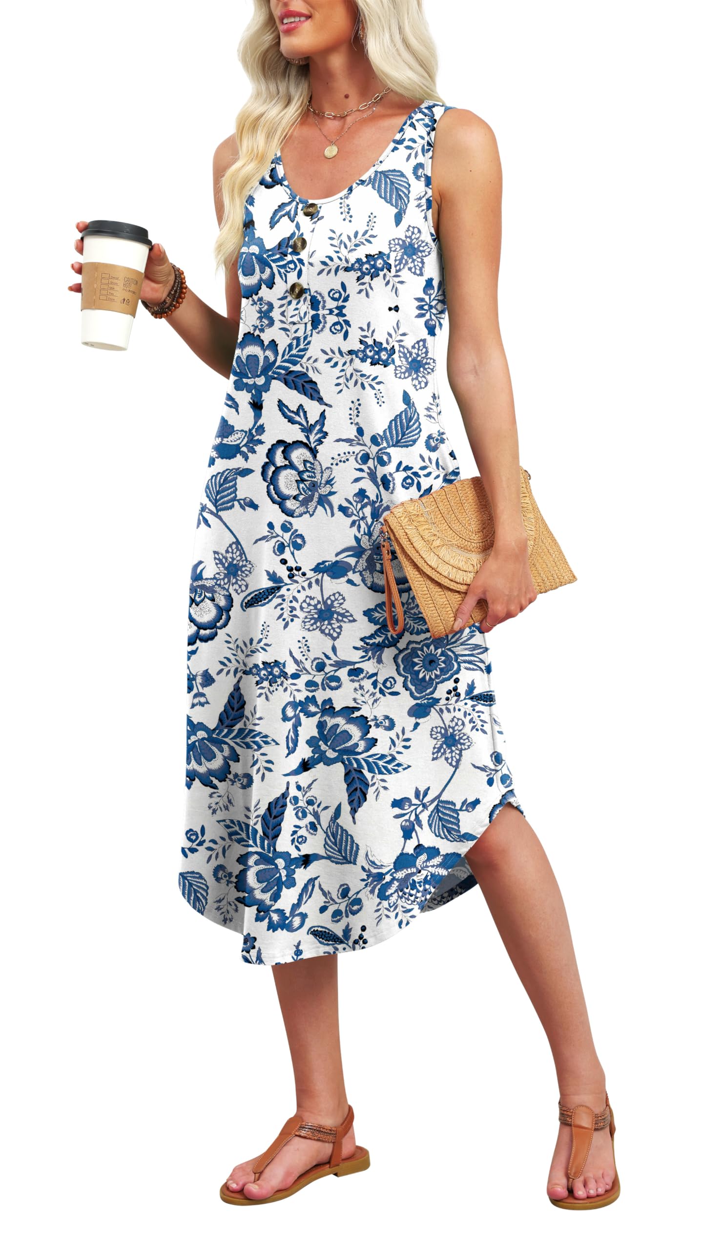 WIHOLL Summer Dresses for Women 2026 Button Front Sleeveless Casual Midi Dress Beach Vacation Sundresses with Pockets - 3