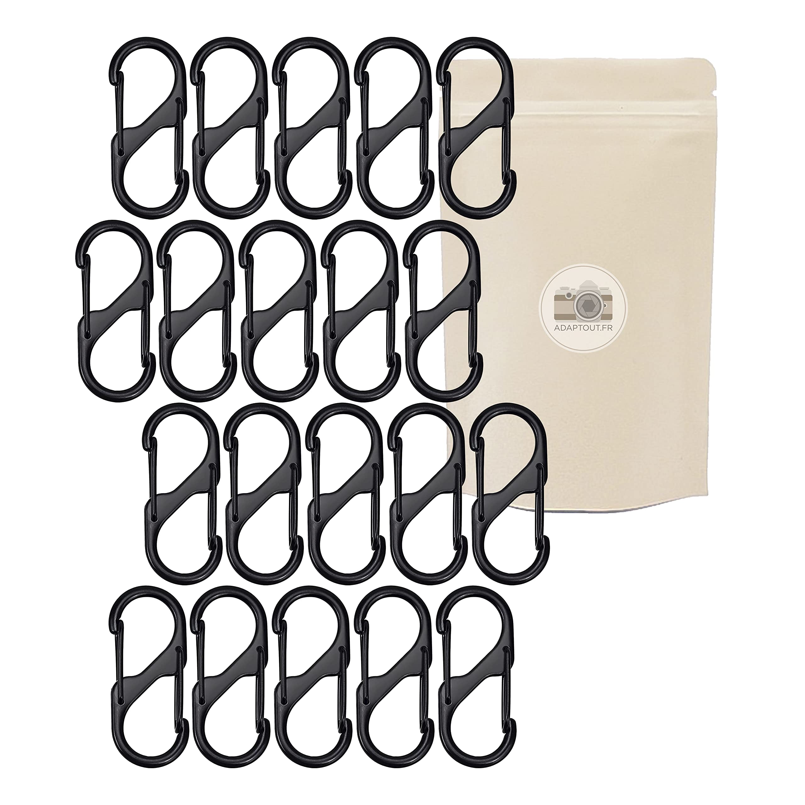 ADAPTOUT Lot De 20 Mini Mousquetons 5 Cm En Alliage De Zinc – Résistance 5 Kg, Anti-Corrosion, Garantie 2 Ans
