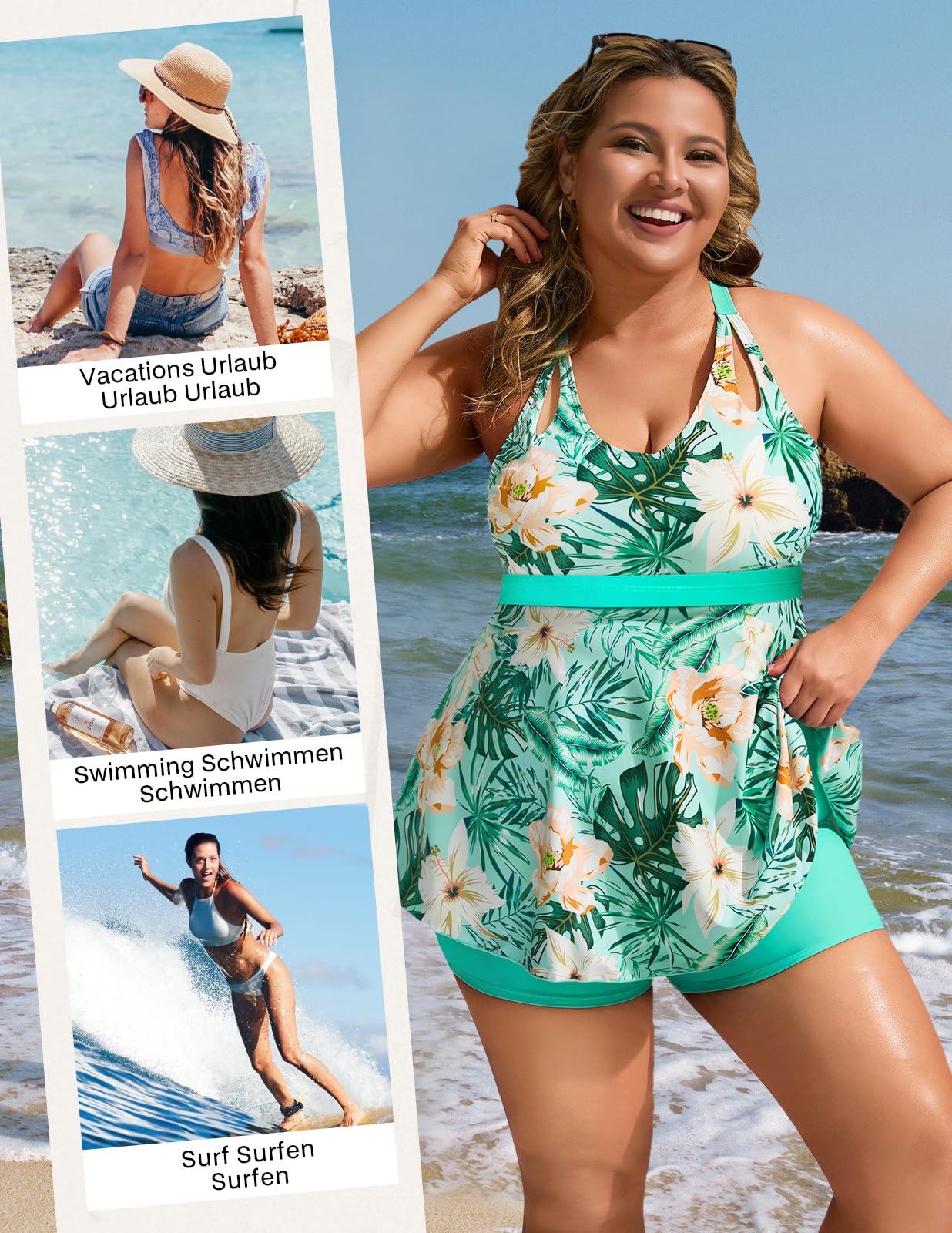 Hanna Nikole Costume da Bagno Due Pezzi da Donna con Controllo della Pancia e Vita Alta Costume da Bagno Vintage con Gonna