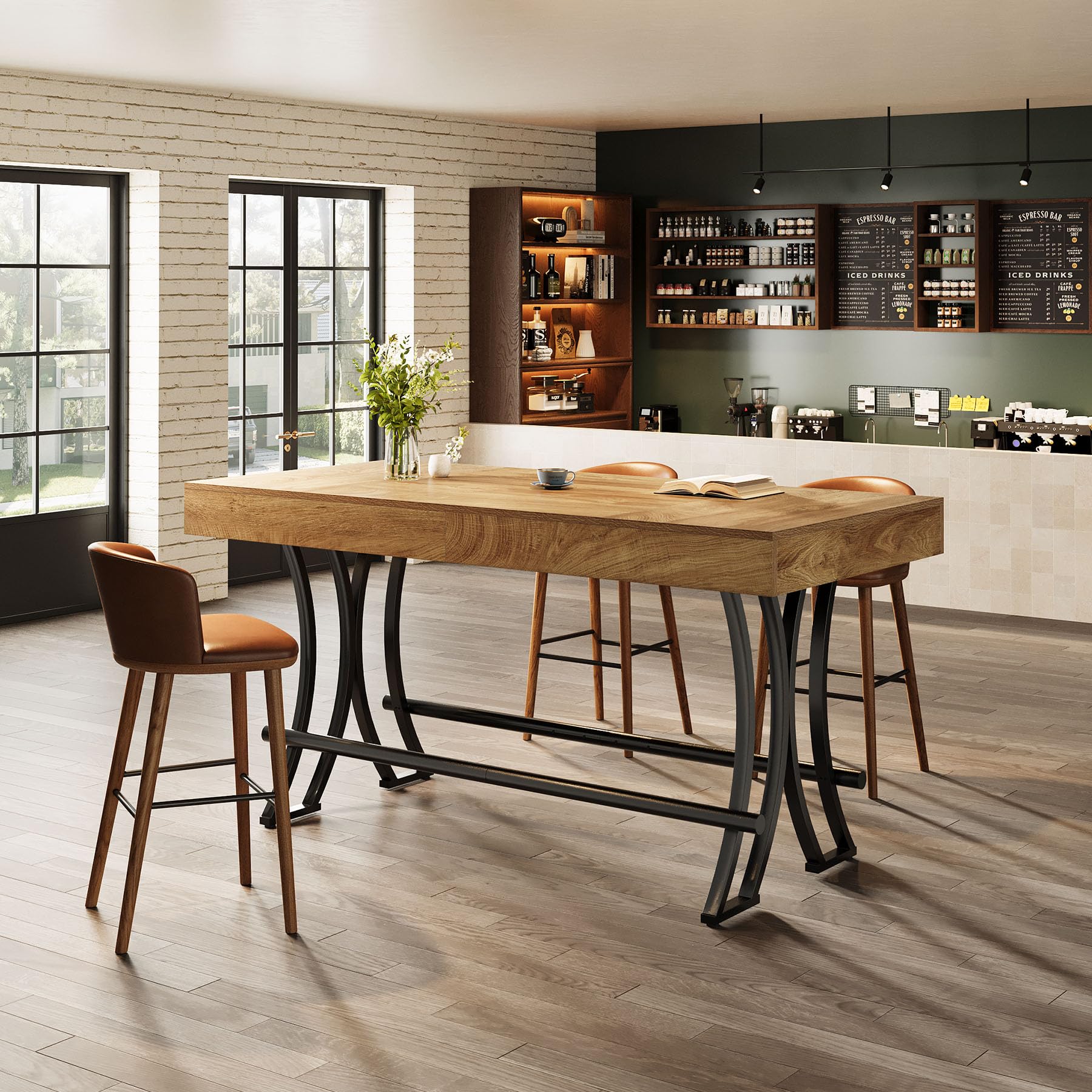 Tribesigns 160CM Bartisch Stehtisch Schreibtisch Arbeitstisch, Farmhouse Esstisch für 4-6 Personen mit Fußstütze aus Metallring für Küche, Wohn- & Esszimmer - 160 x 70x 90 cm (B/H/T) (nur Tisch)