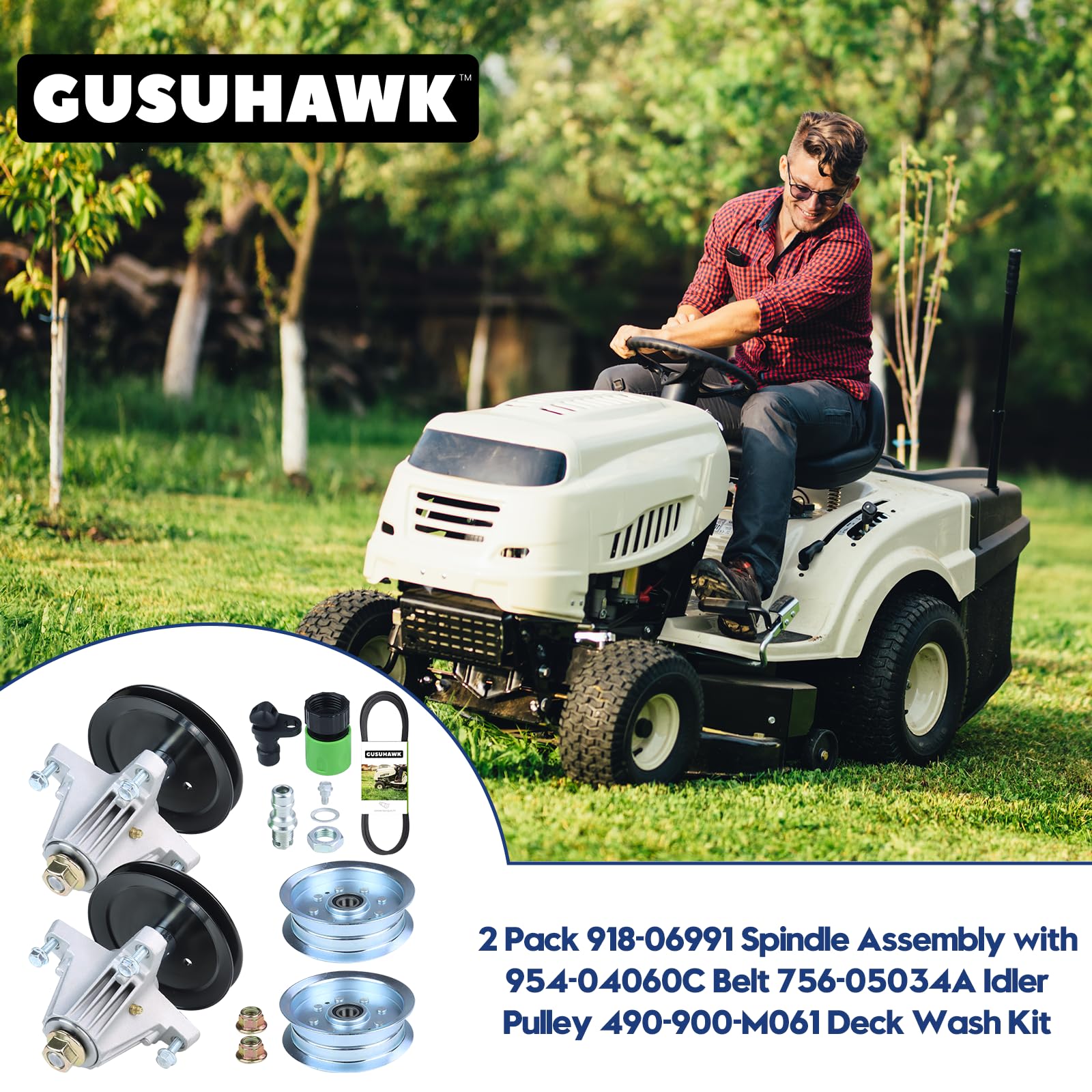 Paquete de 2 ensamblajes de husillo engrasados 918-06991 con polea tensora 756-05034A 954-04060C, correa 490-900-M061, kit de lavado de cubierta de repuesto 91806991 618-06991 para LT4200