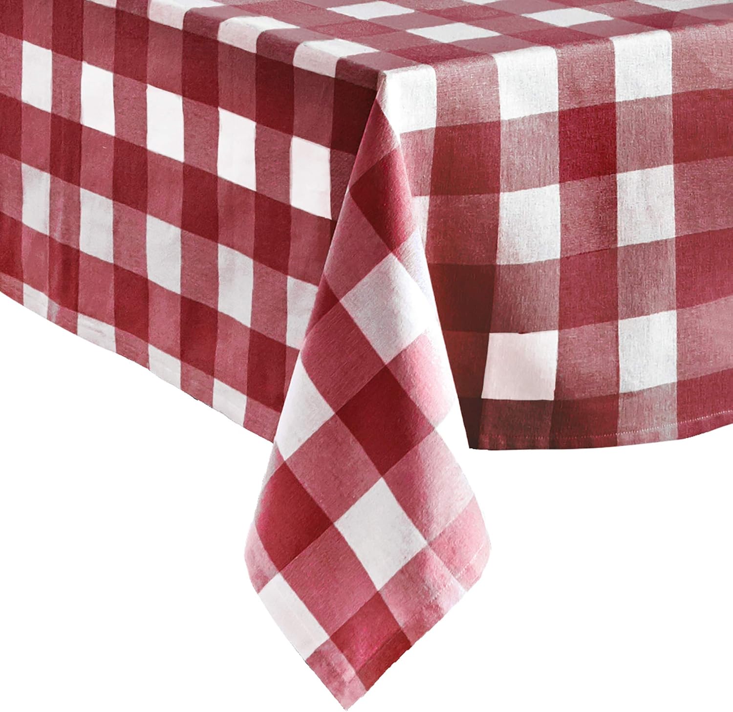 Elrene Home Fashions Farmhouse Living Buffalo Check Tablecloth, 60" x 120", Red/White