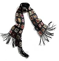 Handmade Crochet Granny Square Scarf for Women - Boho Floral Fringe, Black White Vintage Lightweight Soft Wrap