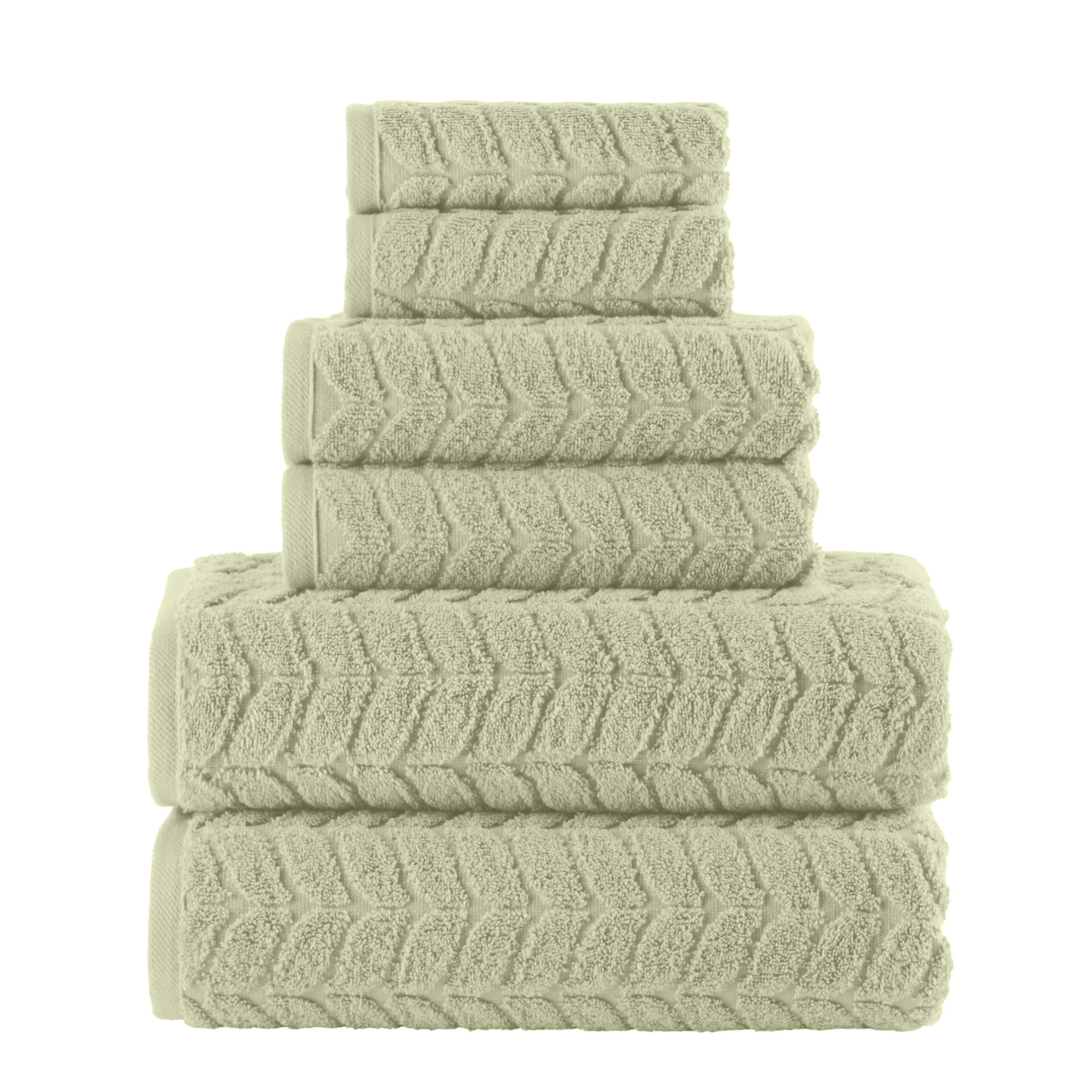 Elegant Comfort Luxury 6-Piece 100% Turkish Cotton Jacquard Braided Textured Premium Hotel Quality Towel Set– Soft and Absorbent, Includes 2 Bath Towels, 2 Hand Towels and 2 Washcloths, Jade Green