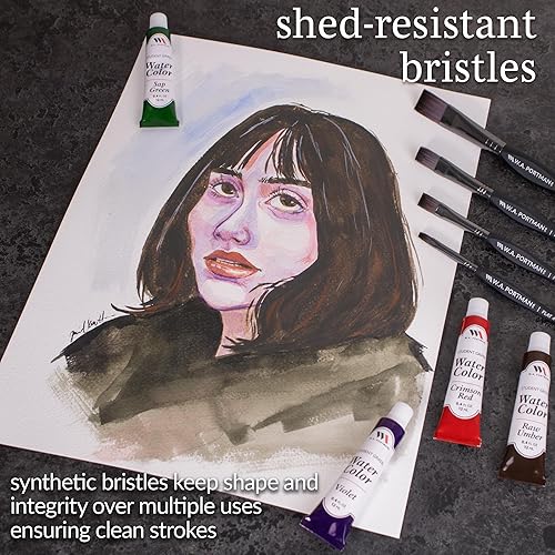 Miniatura 6 de W.A. Portman Juego de 4 pinceles planos para pintura de acuarela, pinceles profesionales para acuarela y pinceles acrílicos, pinceles acrílicos y