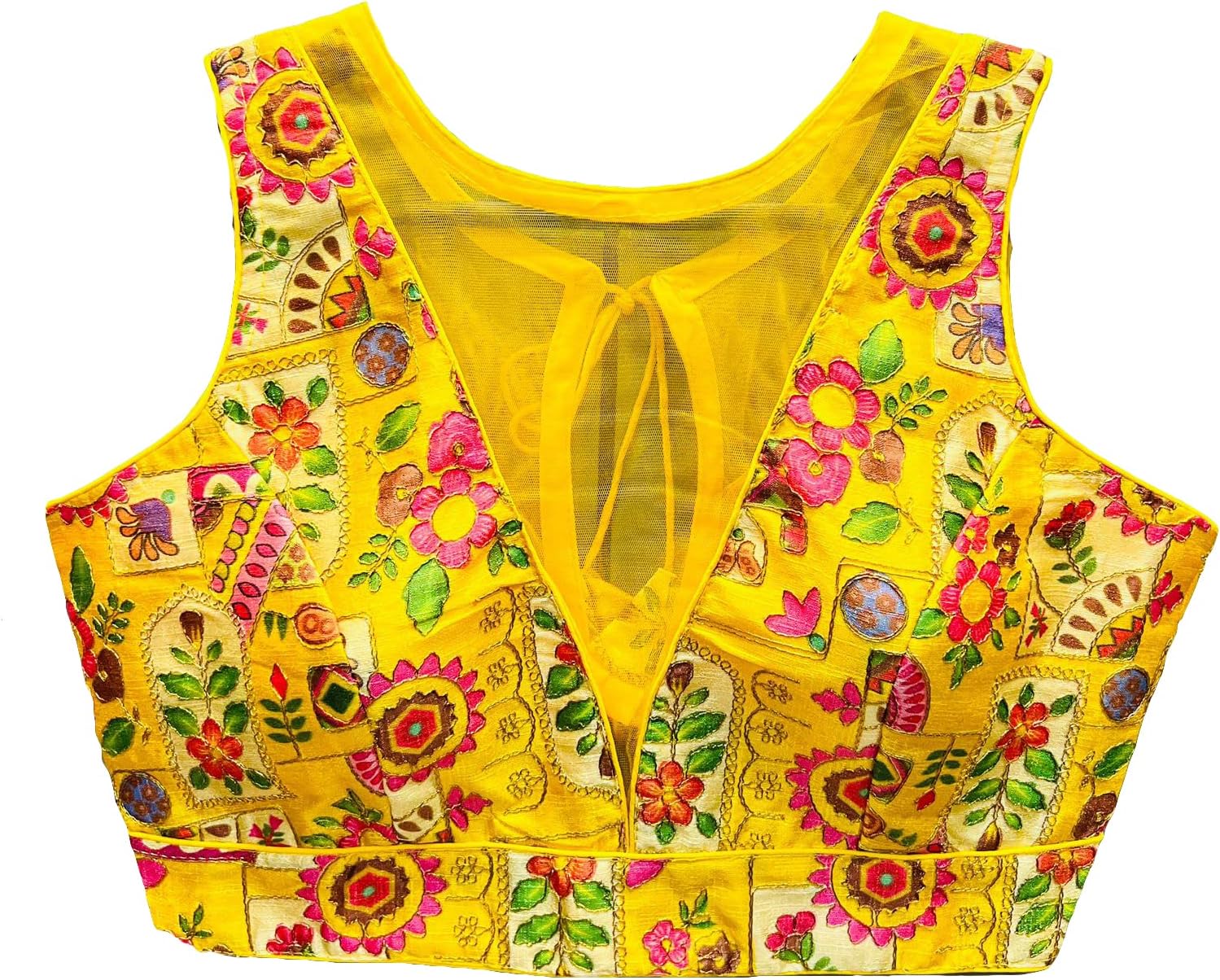 Vihu FashionWomen's Phanotm Silk Floral Sleeveless Saree Blouse