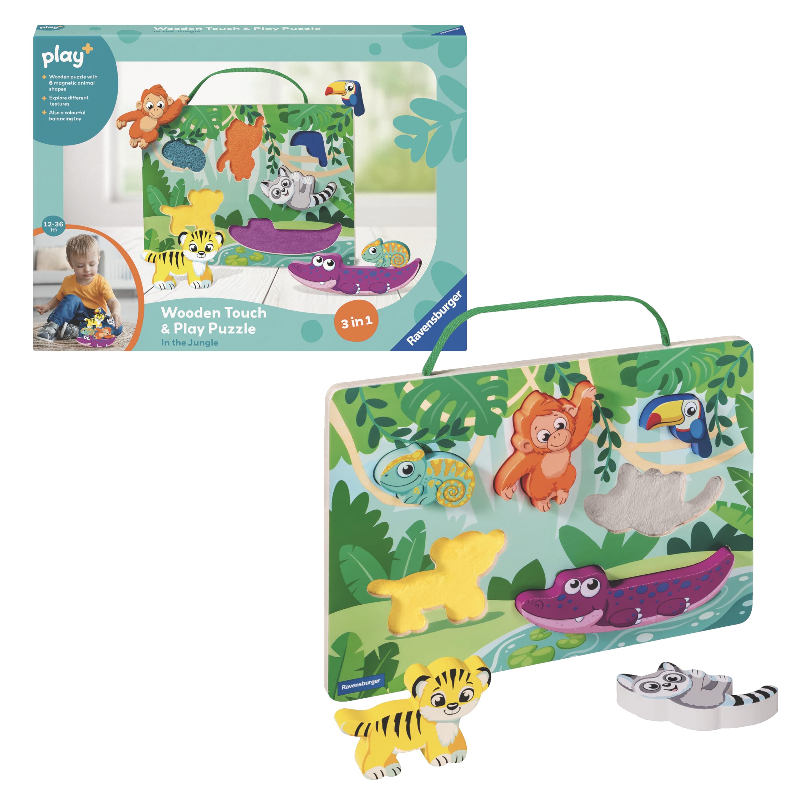 Ravensburger Play+ In The Jungle Touch & Play Wooden Puzzle for Toddlers Age 1 Year Old - Infant Toys and Gifts